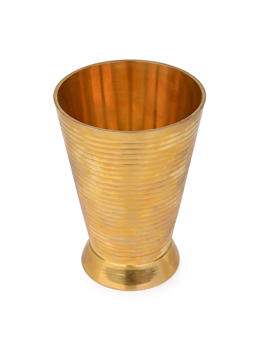 Brass crafted stylish tumbler with grooves for easy handling - 5 inches