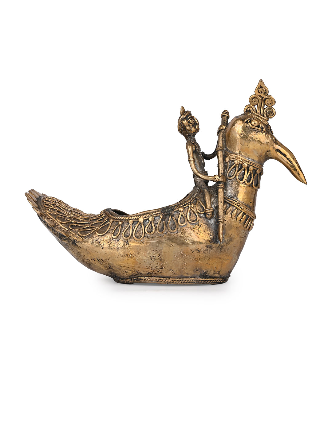 Dokra art peacock boat home office table decor - 8 inches