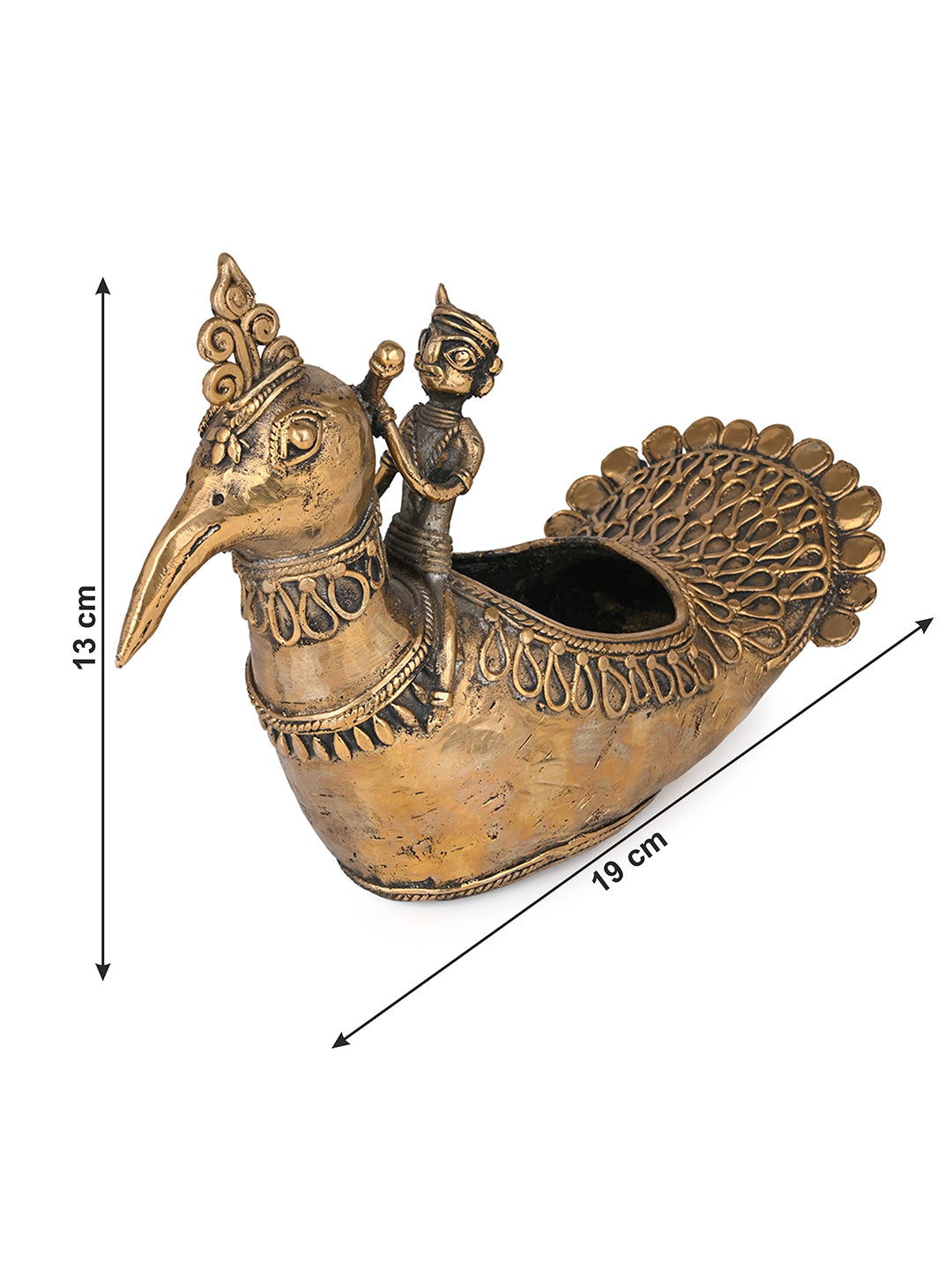 Dokra art peacock boat home office table decor - 8 inches