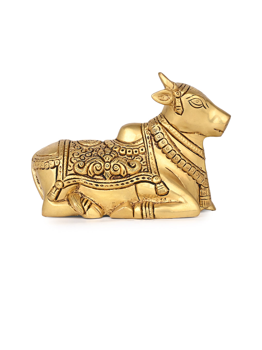 Brass crafted sitting nandi for home office puja room - 6 inches