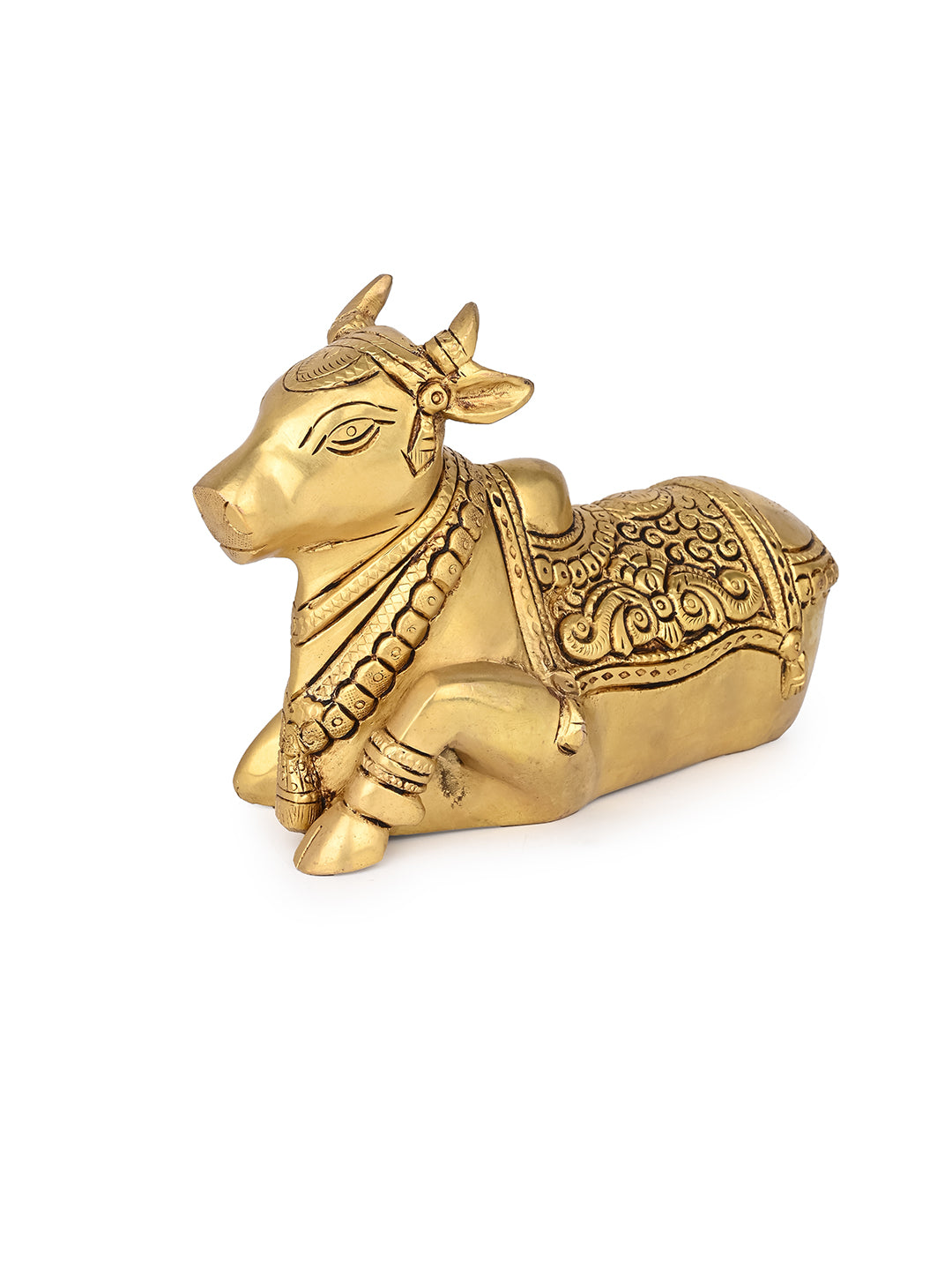 Brass crafted sitting nandi for home office puja room - 6 inches