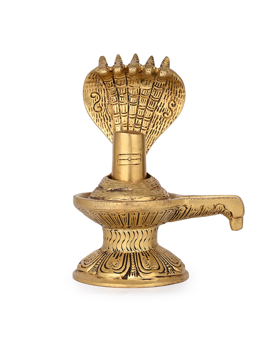 Brass crafted shivling with sheshnag for daily puja rituals - 6 inches