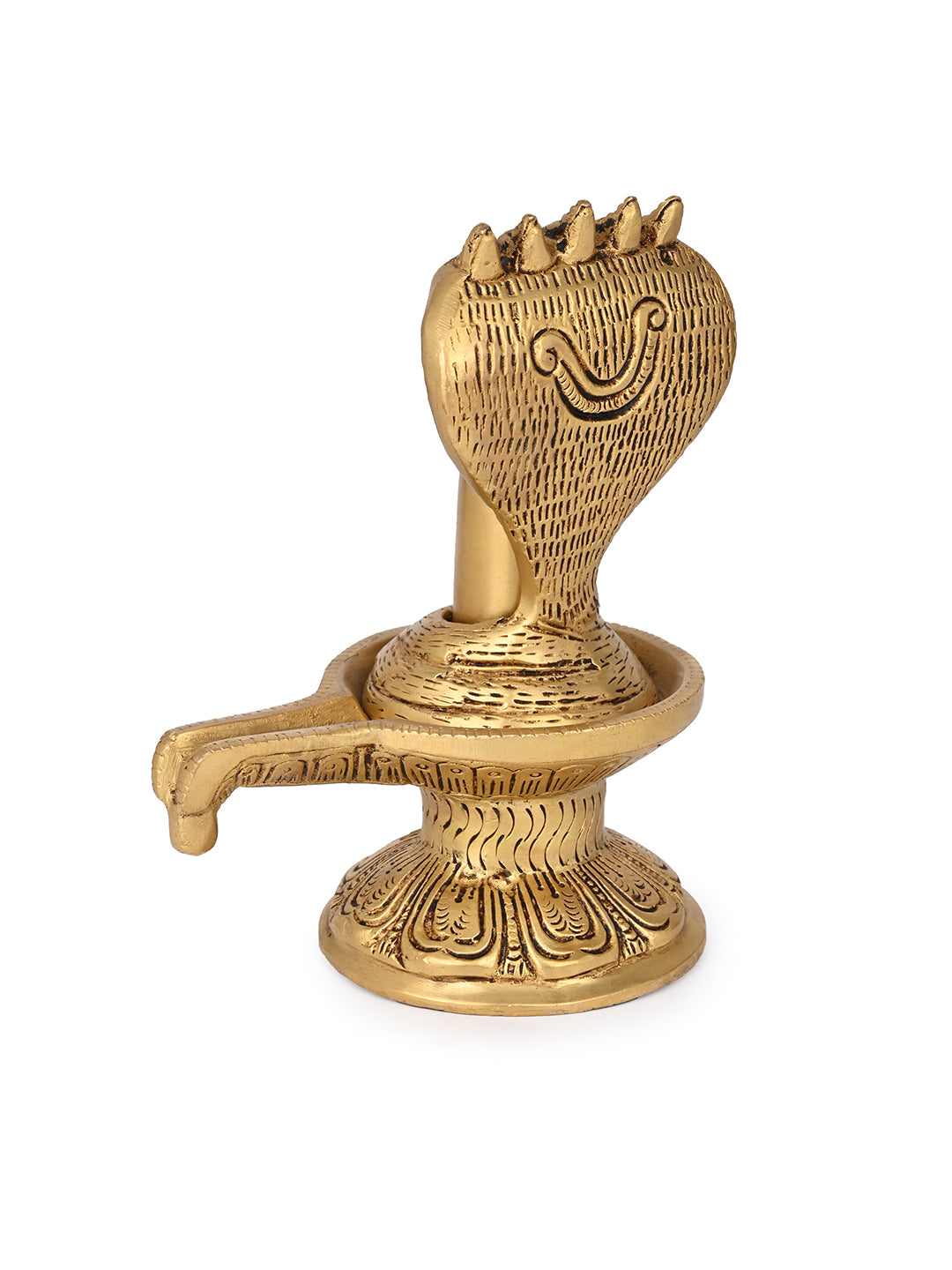 Brass crafted shivling with sheshnag for daily puja rituals - 6 inches