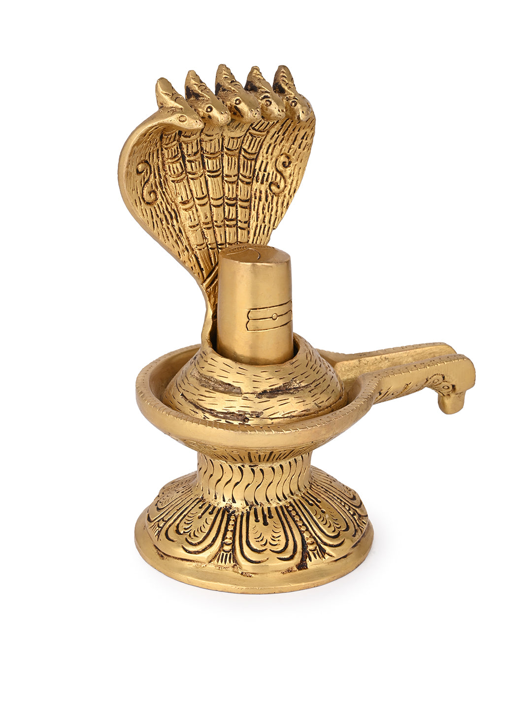 Brass crafted shivling with sheshnag for daily puja rituals - 6 inches