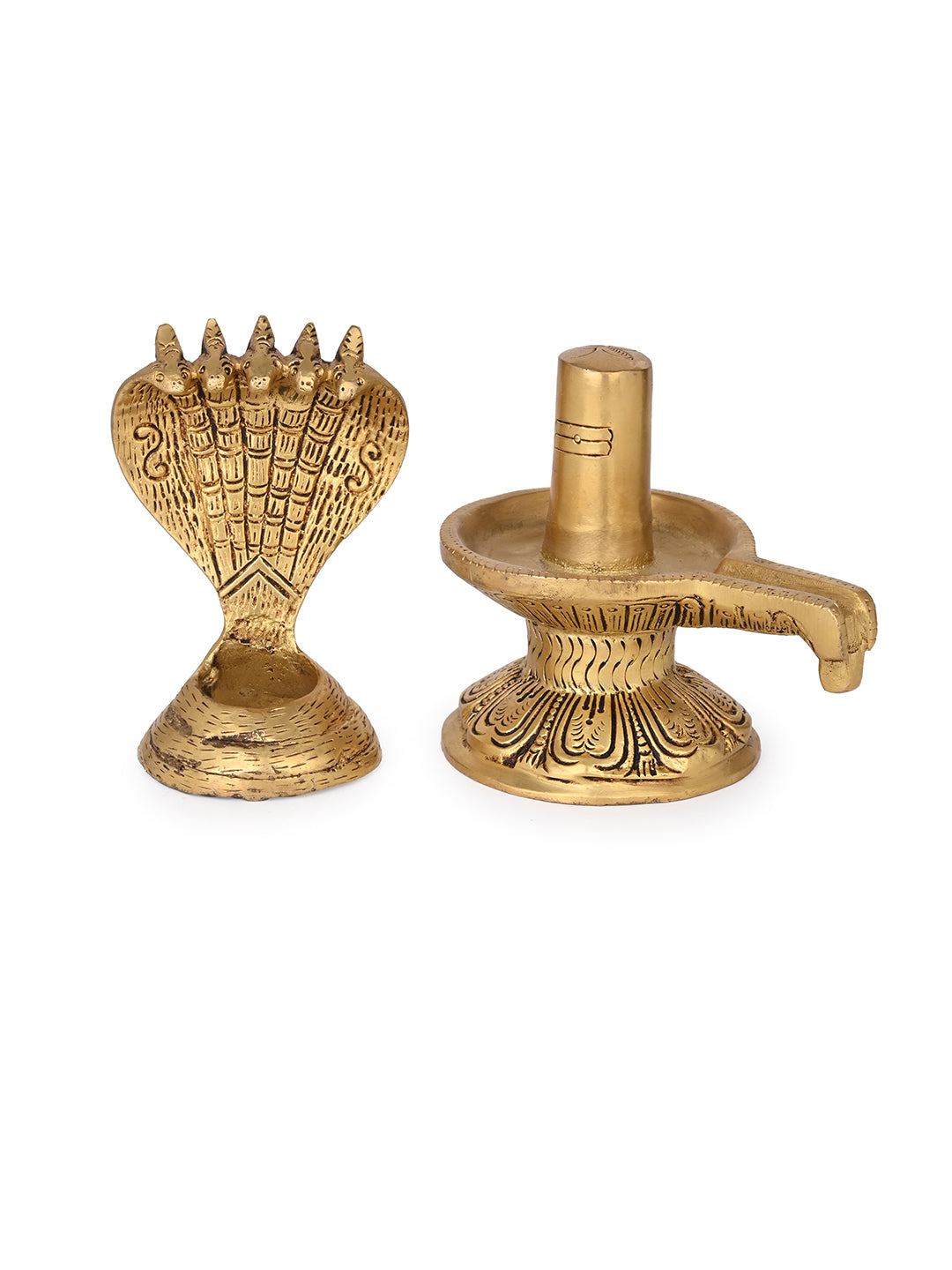 Brass crafted shivling with sheshnag for daily puja rituals - 6 inches