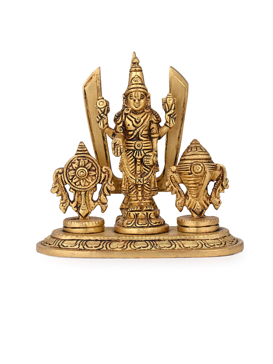 Brass crafted Tirupati Balaji with sankha chakra on both side - 5 inches