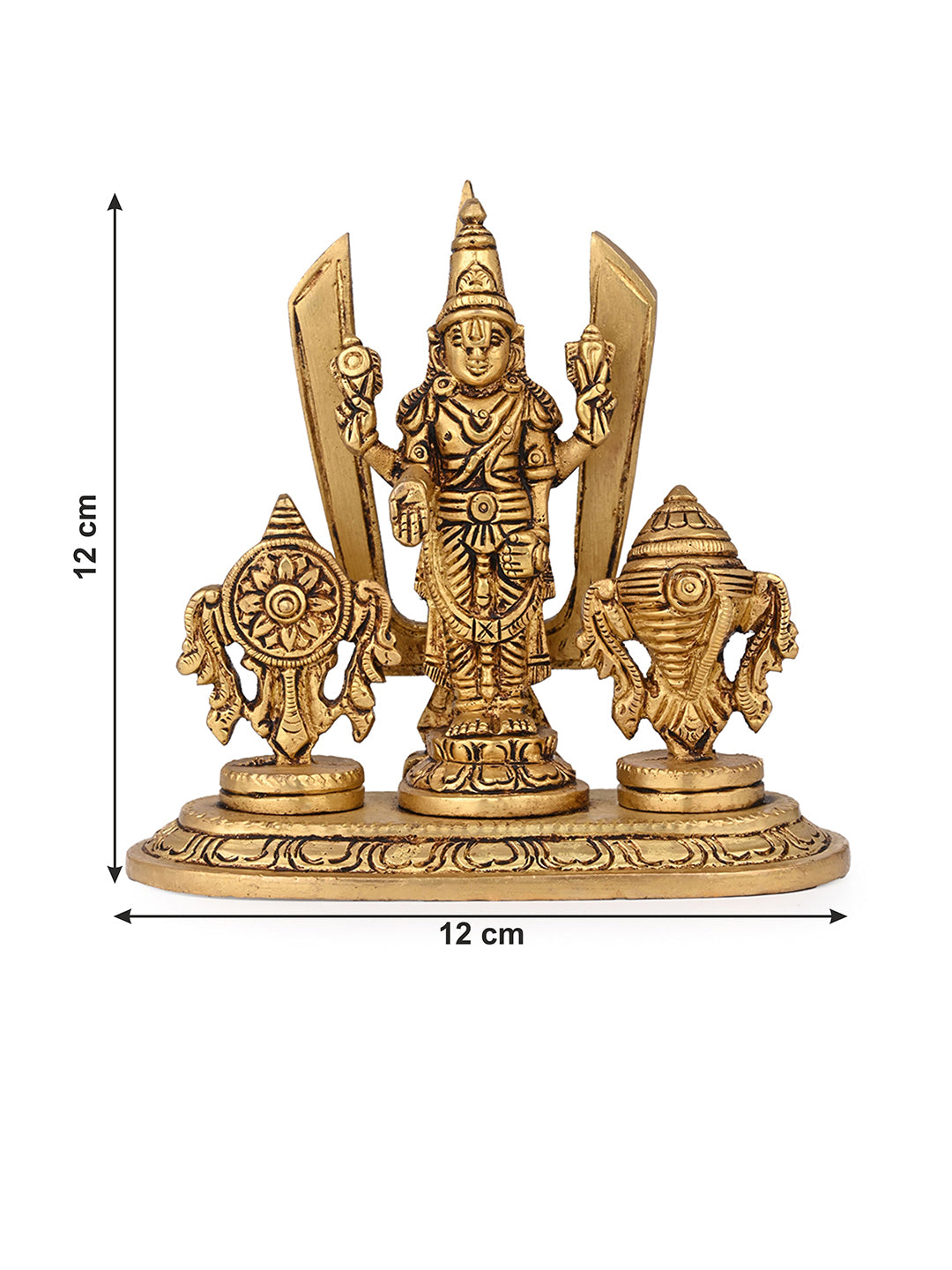 Brass crafted Tirupati Balaji with sankha chakra on both side - 5 inches