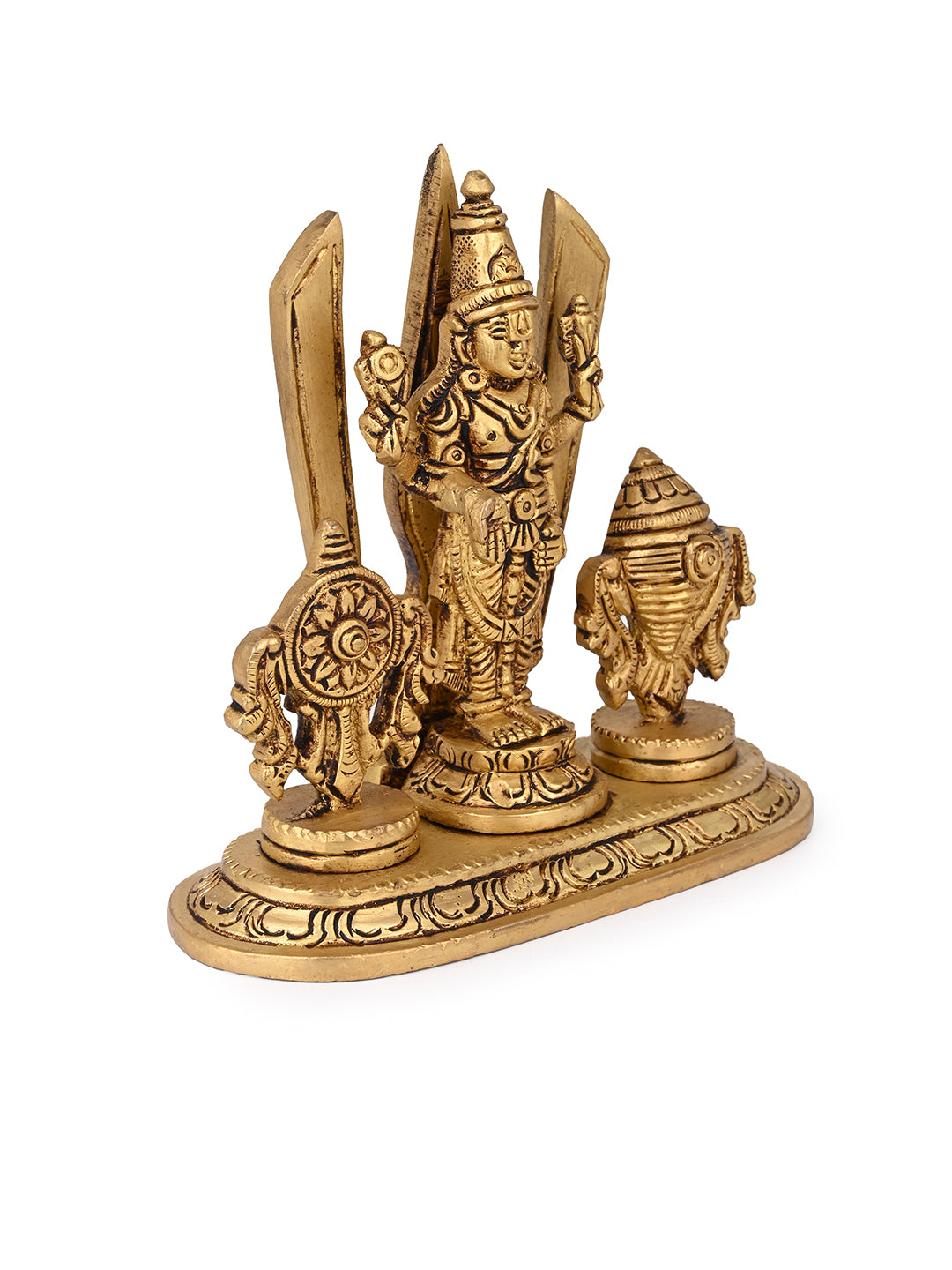 Brass crafted Tirupati Balaji with sankha chakra on both side - 5 inches