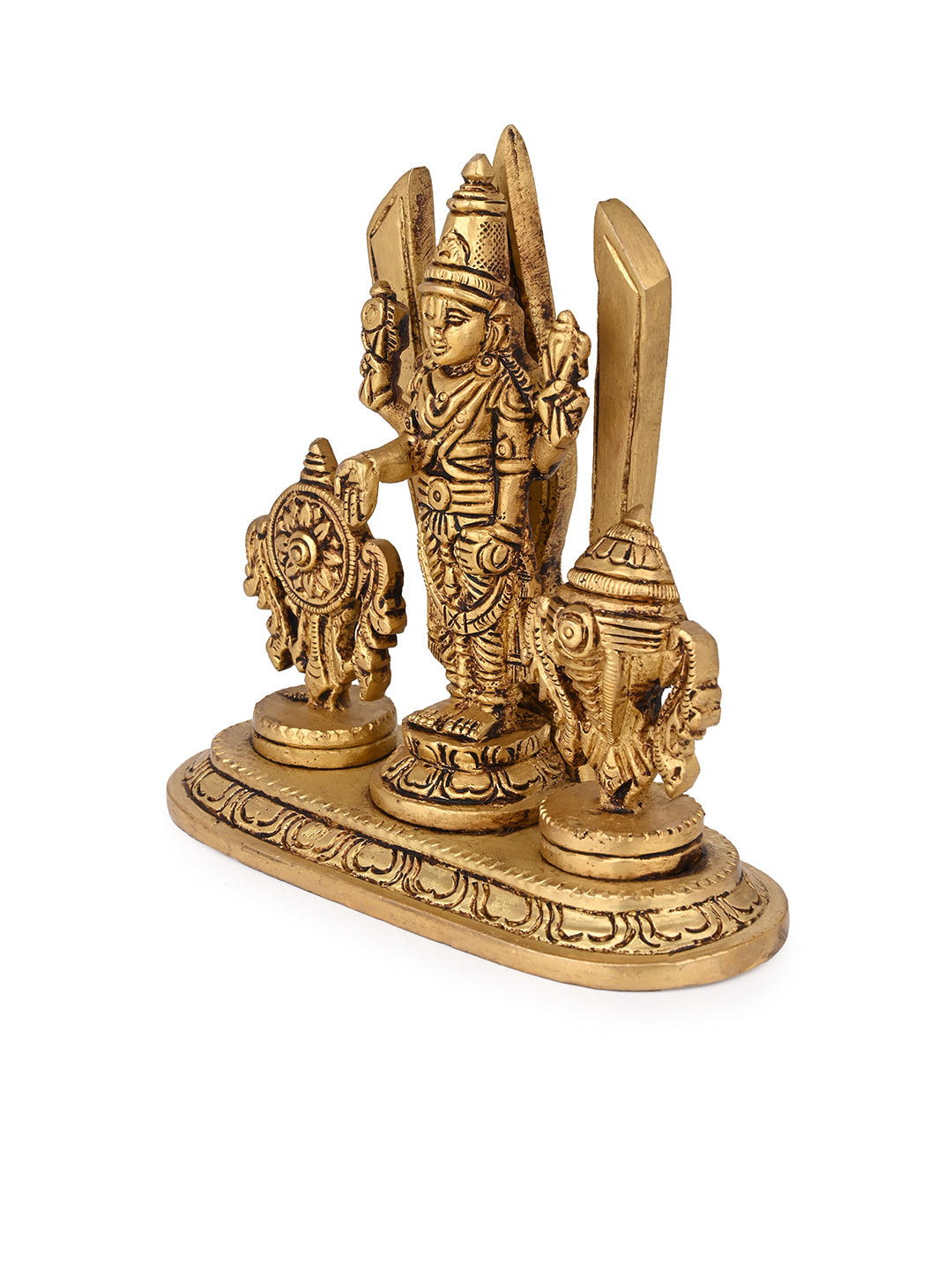 Brass crafted Tirupati Balaji with sankha chakra on both side - 5 inches