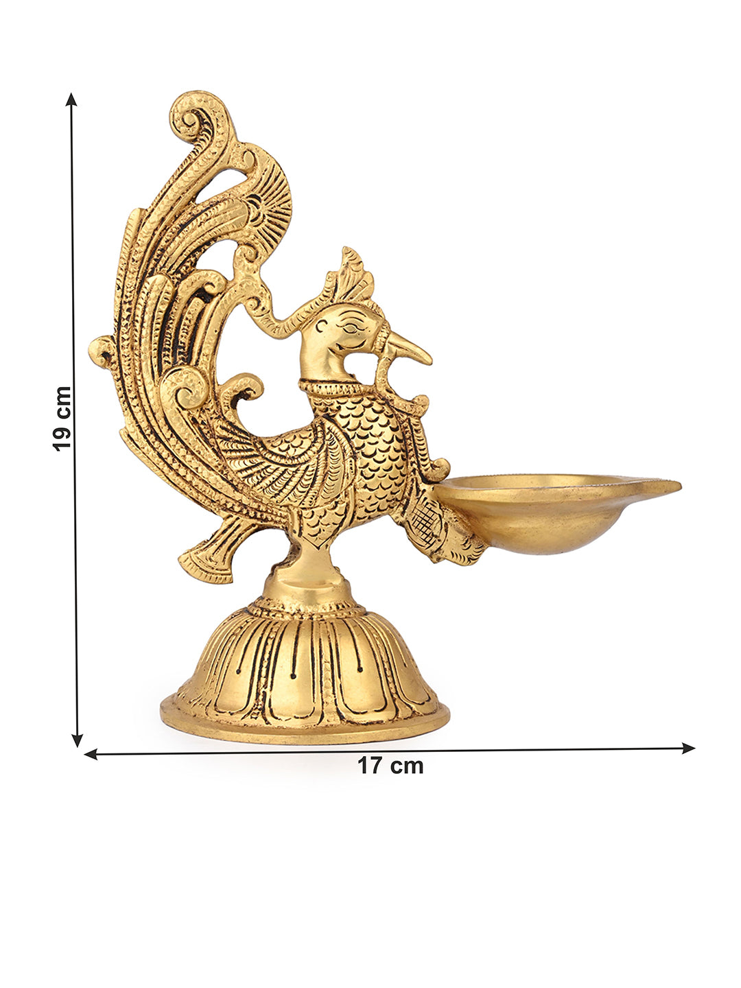 Brass crafted peacock diya for the puja place at your home - 8 inches