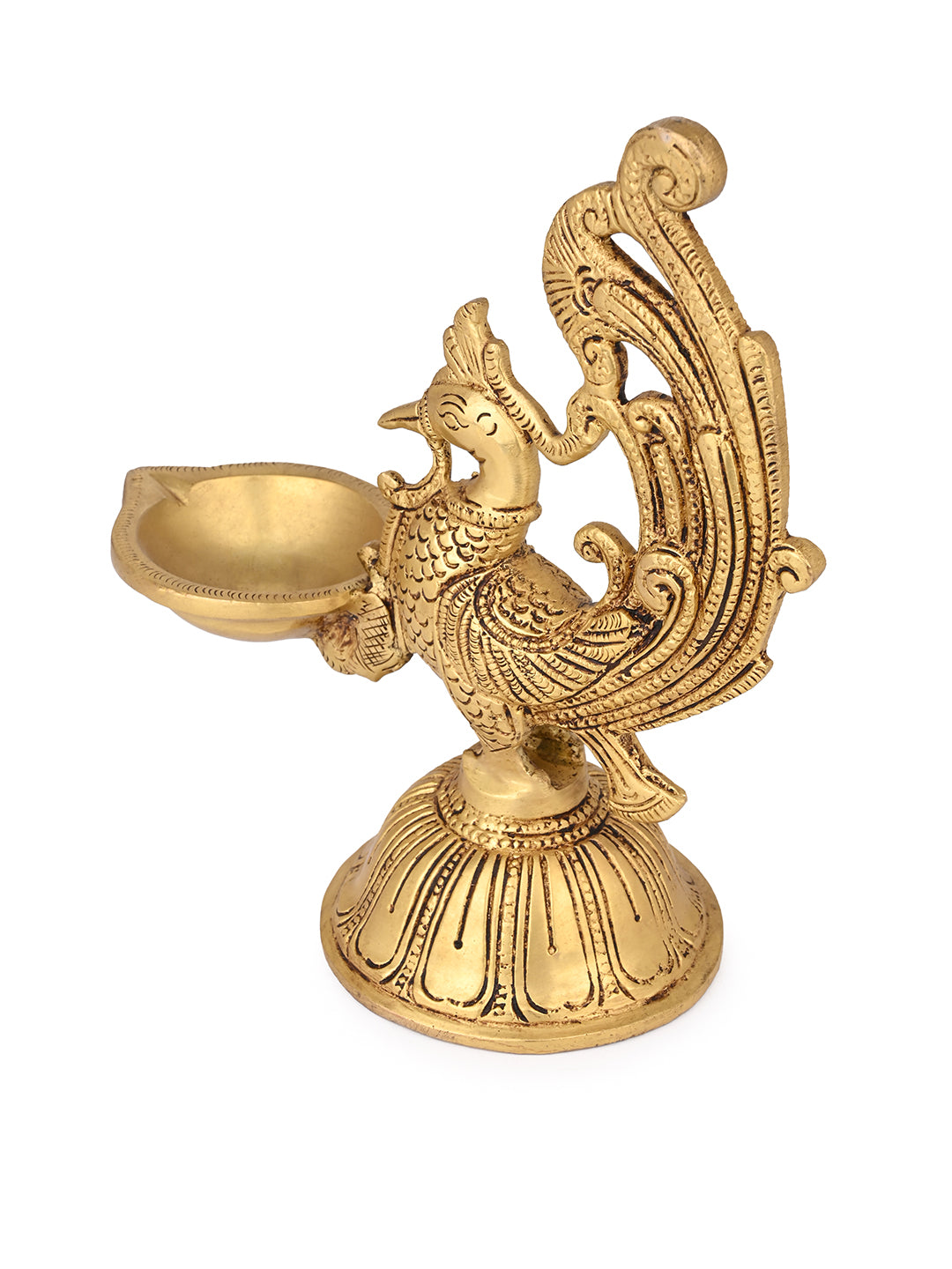 Brass crafted peacock diya for the puja place at your home - 8 inches