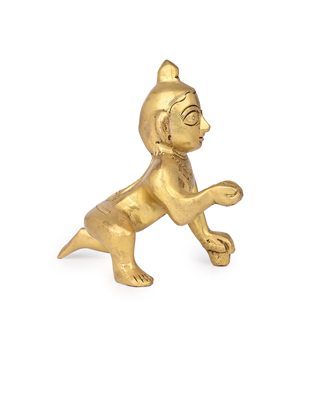 Brass crafted small cute balgopal for home and office daily puja rituals - 4 inches