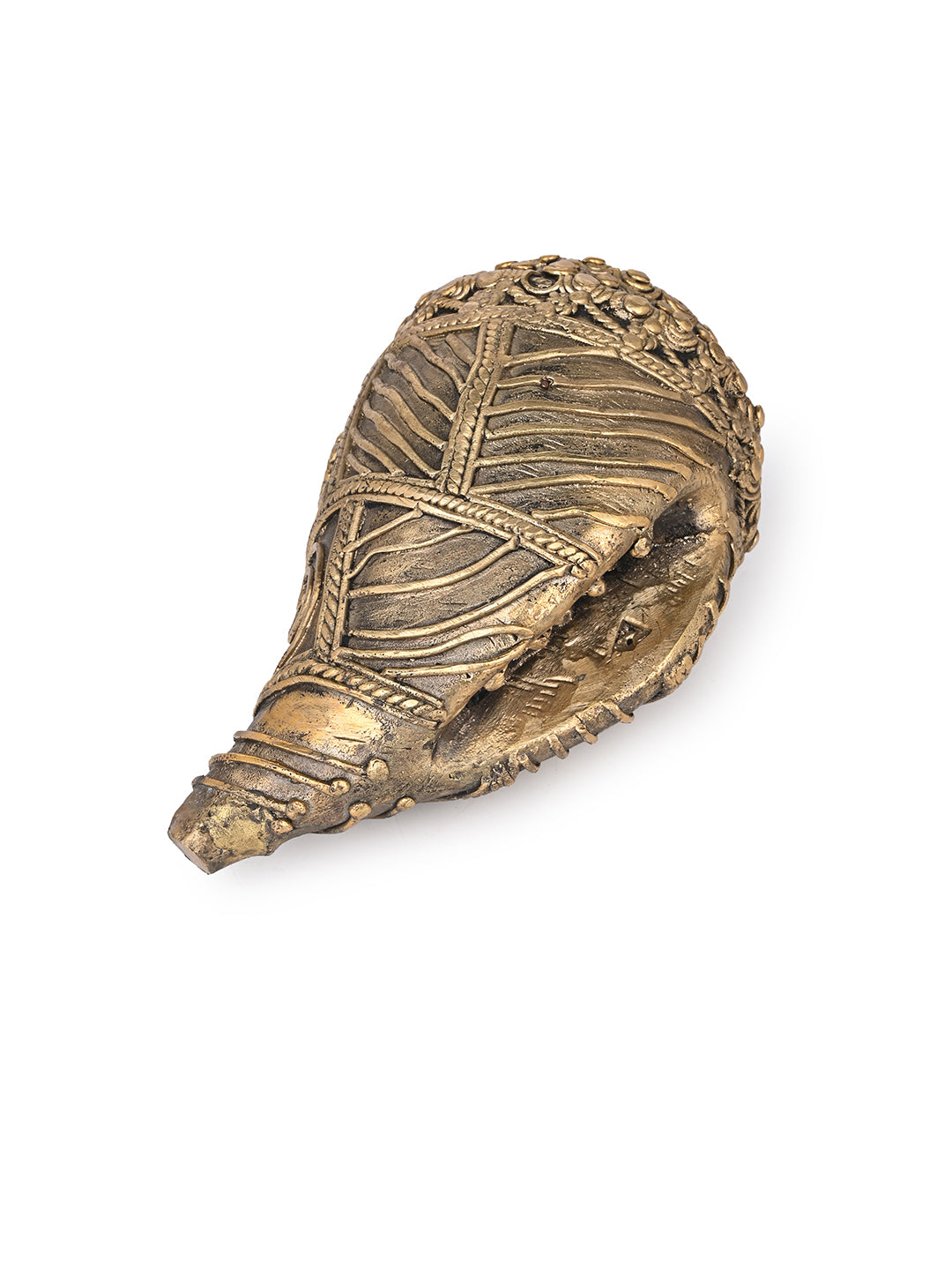 Dokra art decorative conch / sankh for puja or living room statement piece - 6 inches