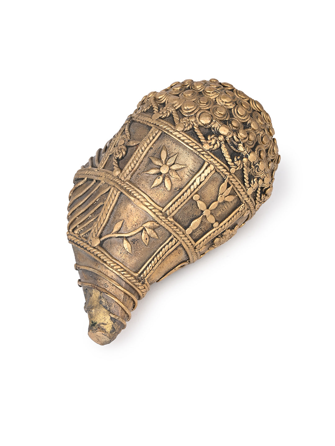 Dokra art decorative conch / sankh for puja or living room statement piece - 6 inches