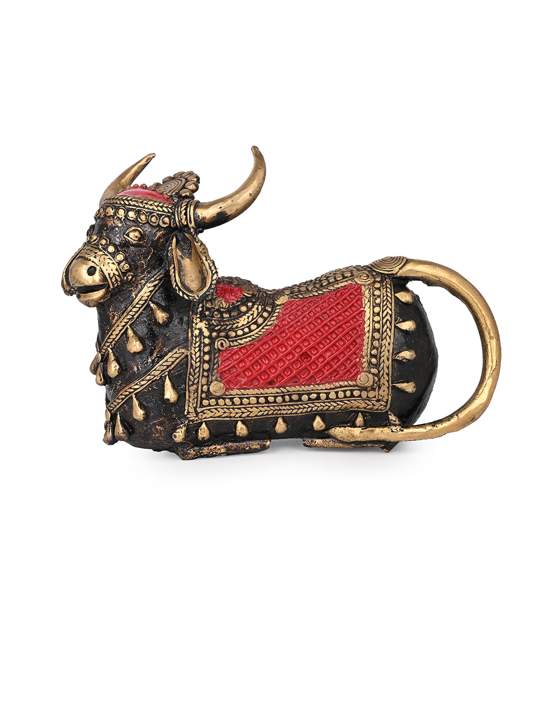 Dokra art colorful nandi maharaj in sitting posture - 8 inches