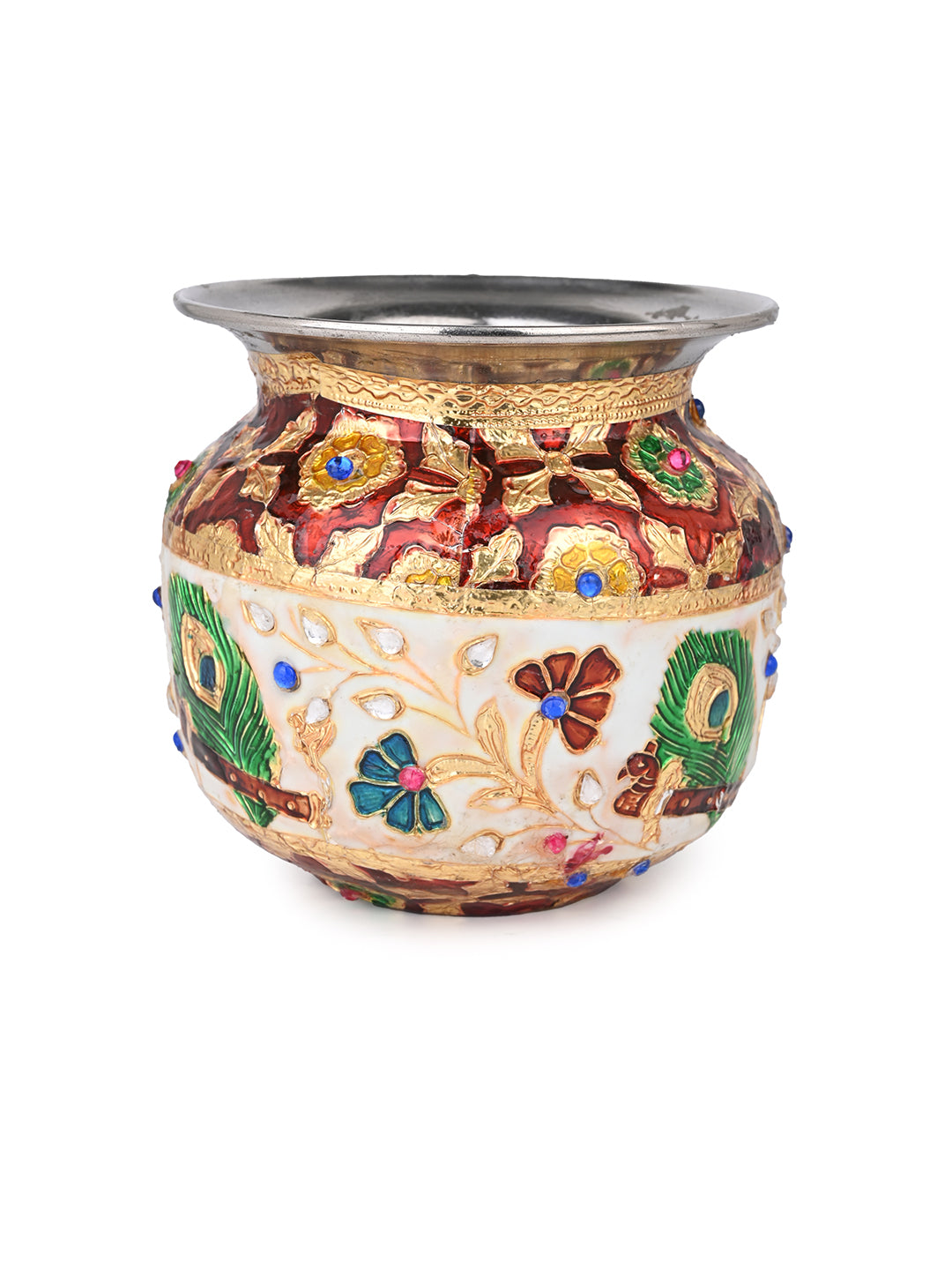 Stainless steel small lota / kalash with colorful meenakari work - 5 inches