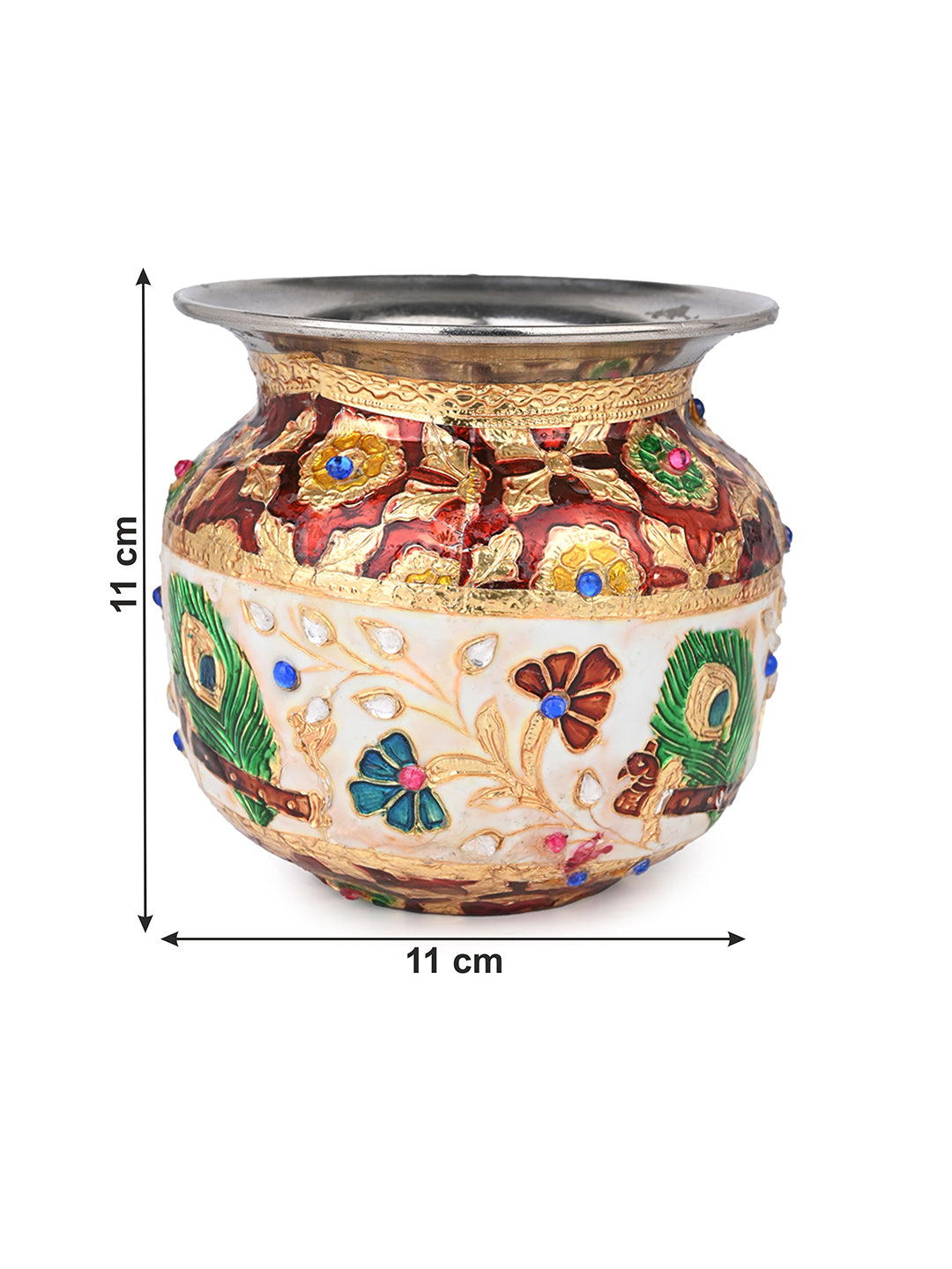 Stainless steel small lota / kalash with colorful meenakari work - 5 inches