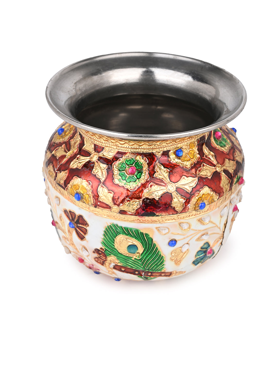 Stainless steel small lota / kalash with colorful meenakari work - 5 inches