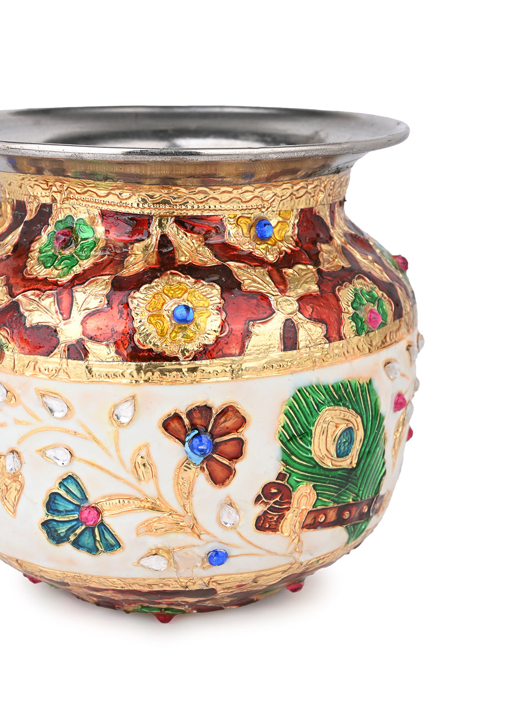 Stainless steel small lota / kalash with colorful meenakari work - 5 inches