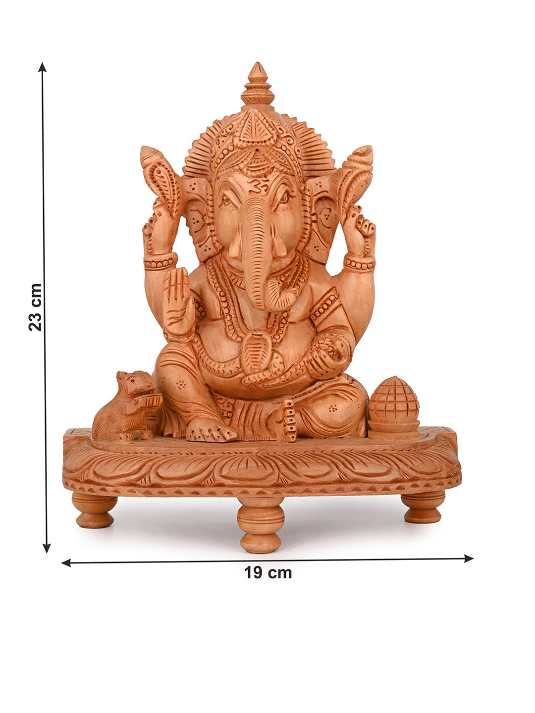 Kadam wood carved ganeshji sitting in a chowki - 10 inches