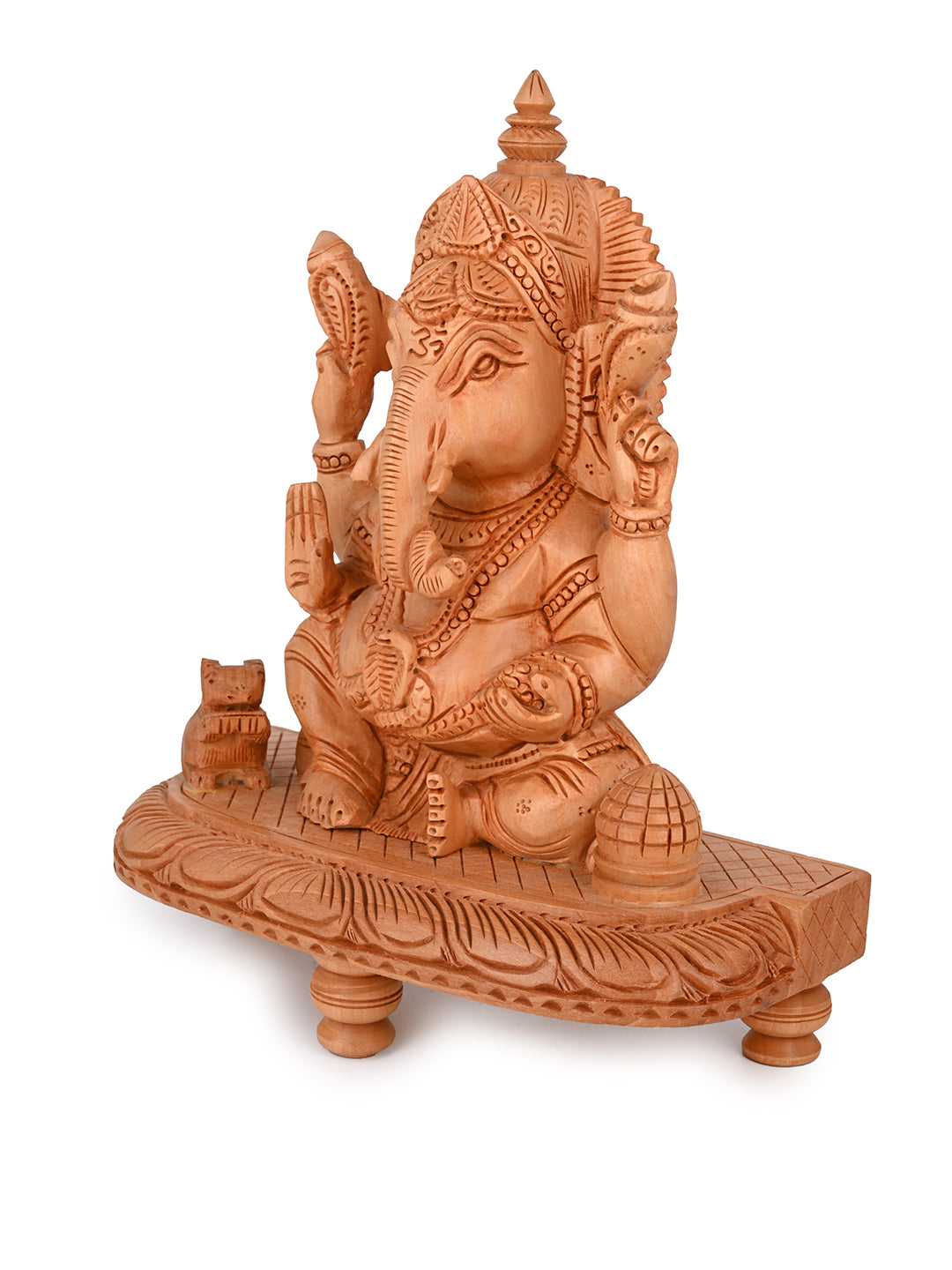 Kadam wood carved ganeshji sitting in a chowki - 10 inches