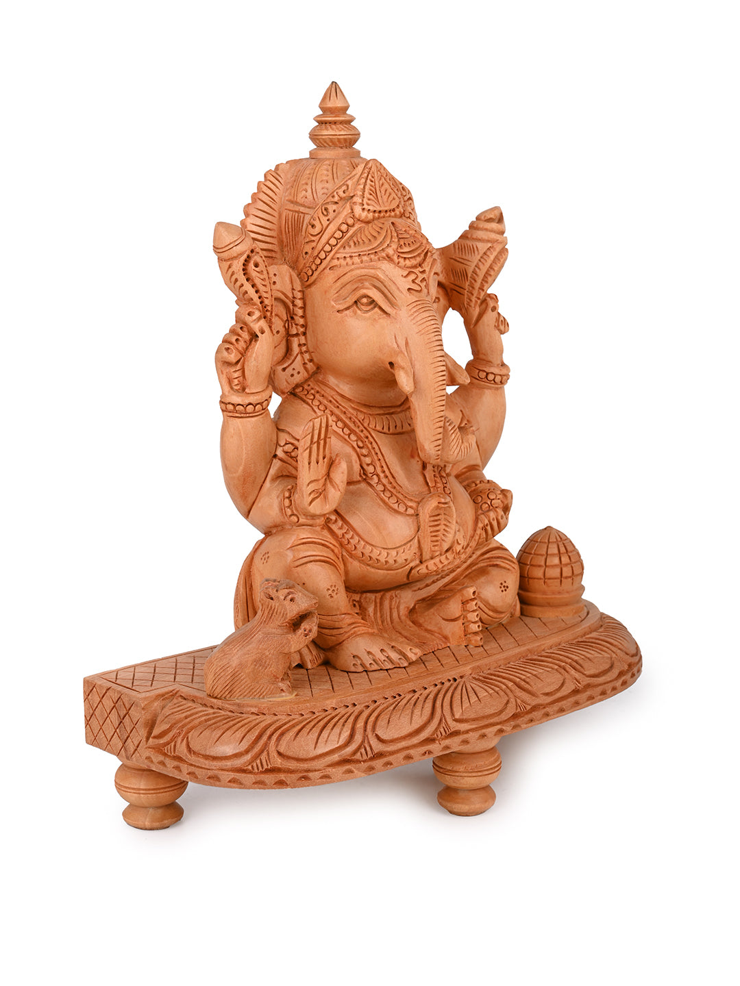 Kadam wood carved ganeshji sitting in a chowki - 10 inches