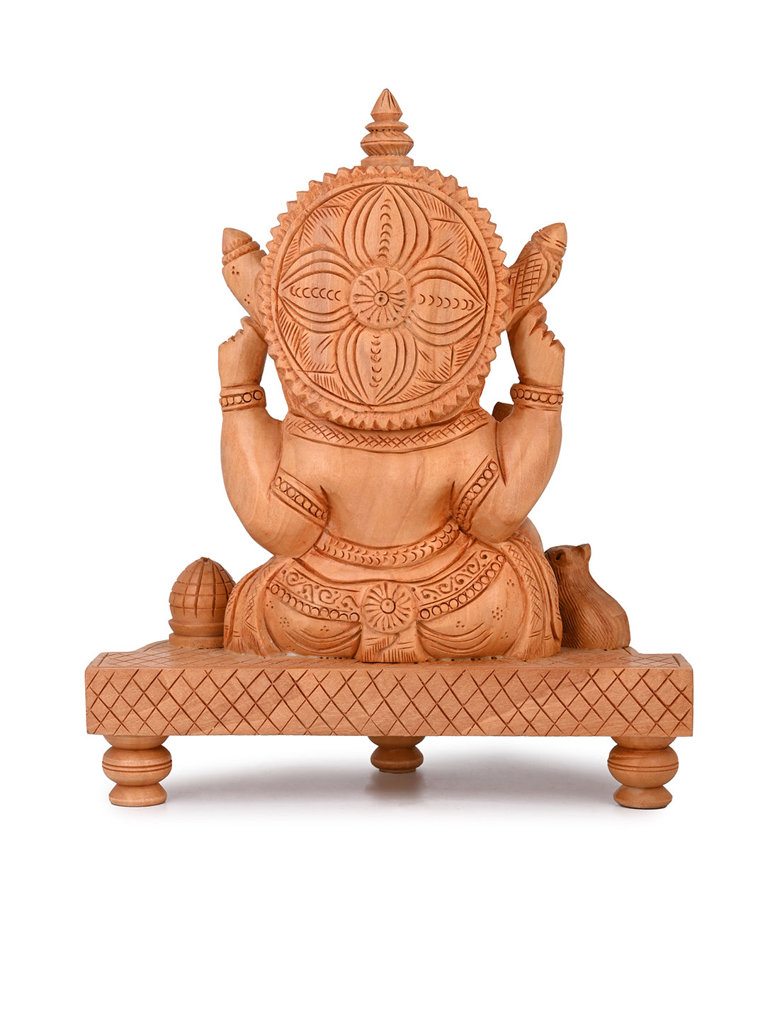 Kadam wood carved ganeshji sitting in a chowki - 10 inches