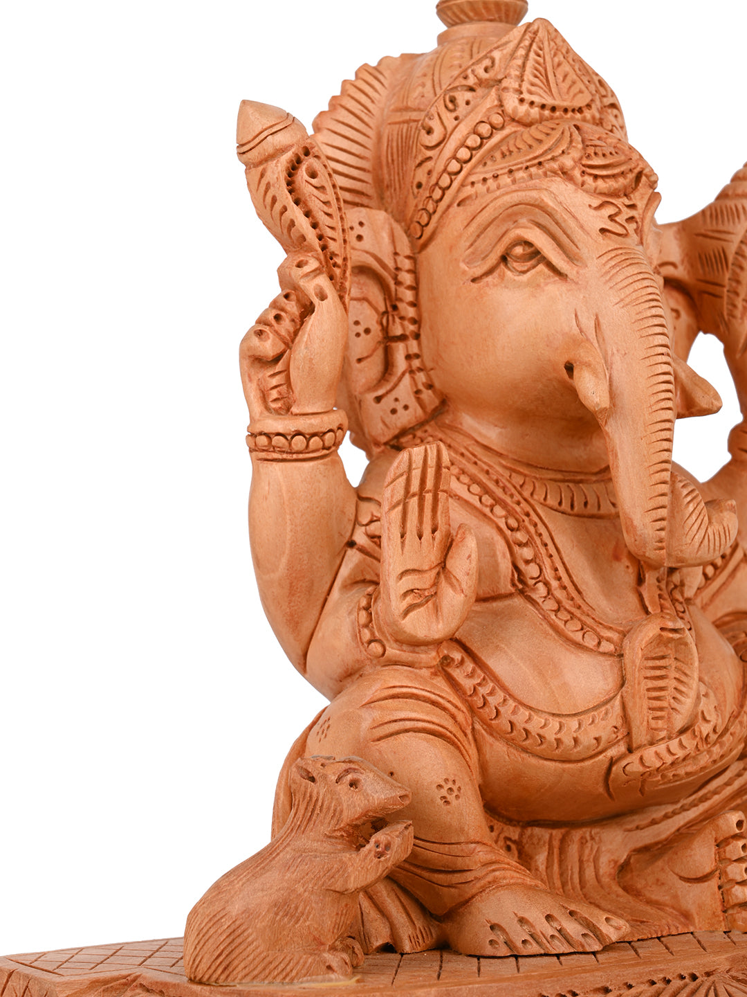 Kadam wood carved ganeshji sitting in a chowki - 10 inches