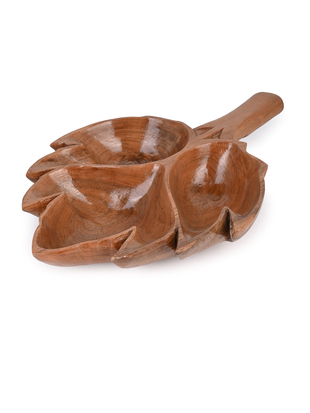 Walnut wood carved chinar leaf design bowl for dry fruits and candy - 14 inches