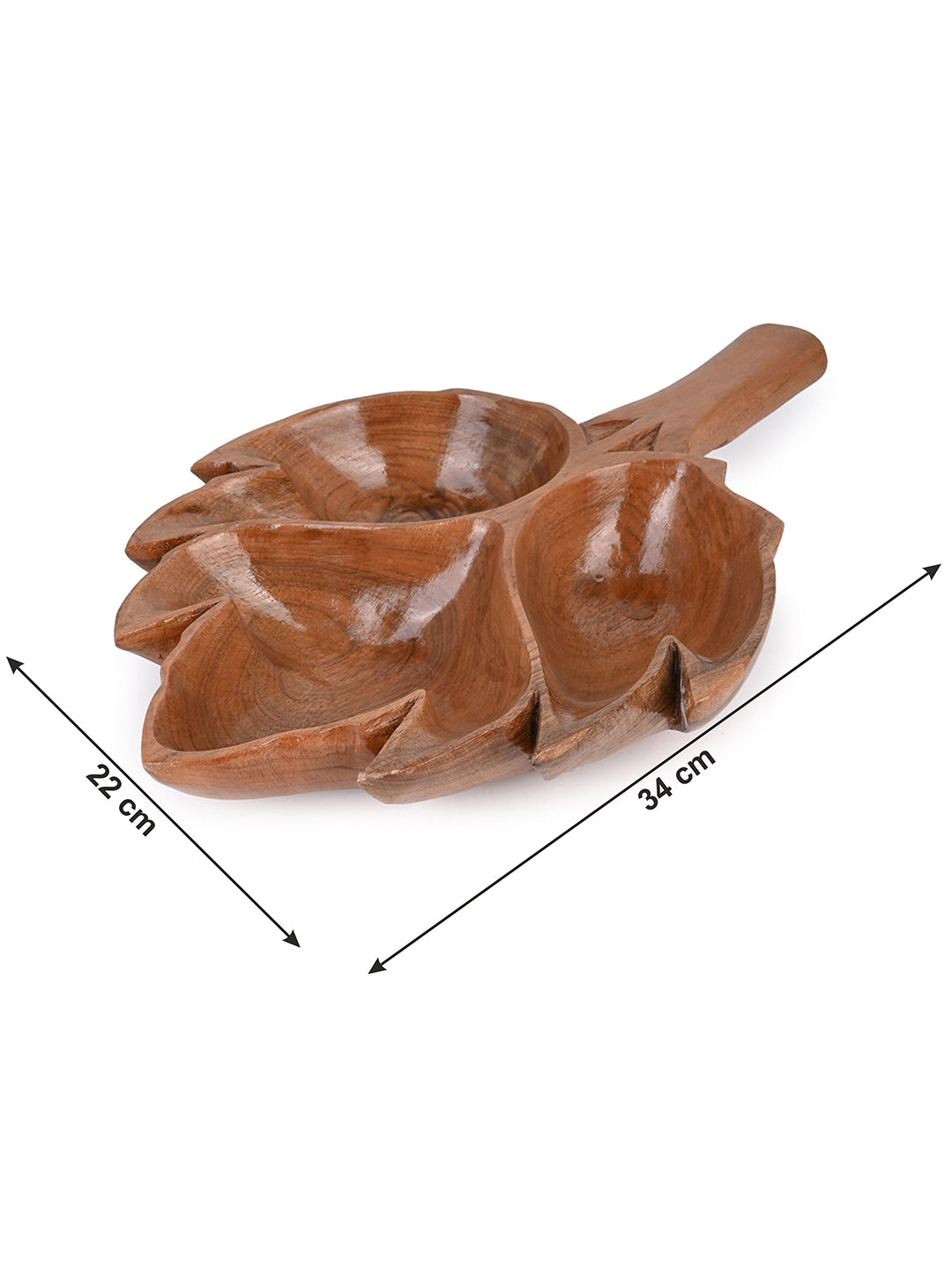 Walnut wood carved chinar leaf design bowl for dry fruits and candy - 14 inches