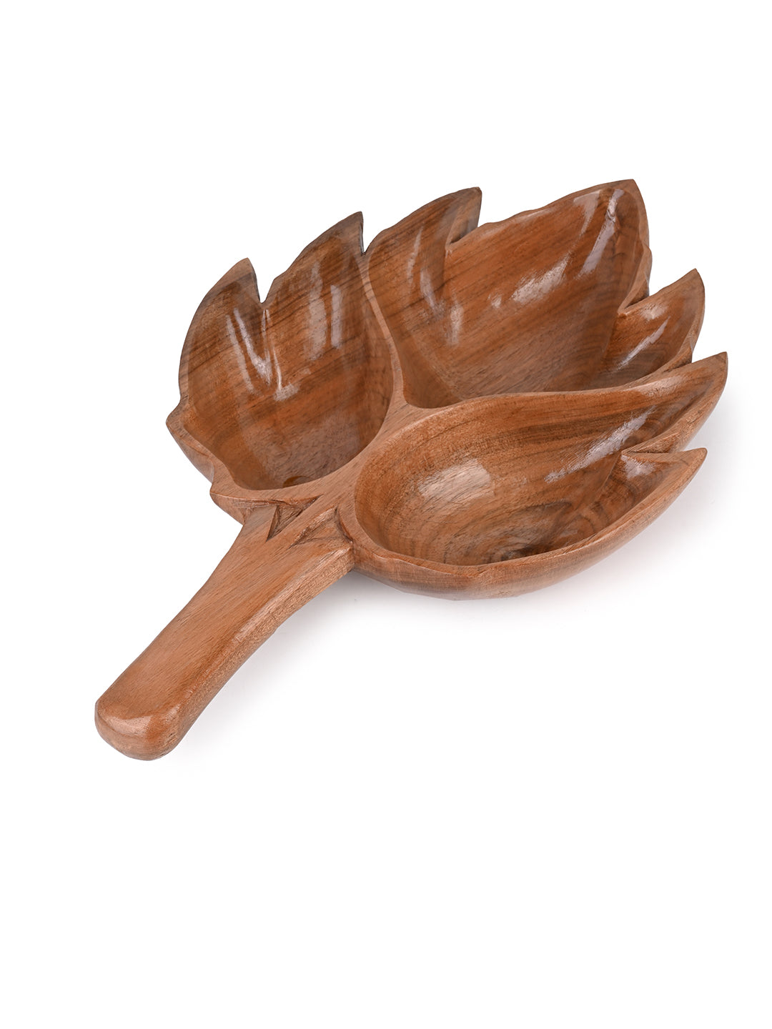 Walnut wood carved chinar leaf design bowl for dry fruits and candy - 14 inches