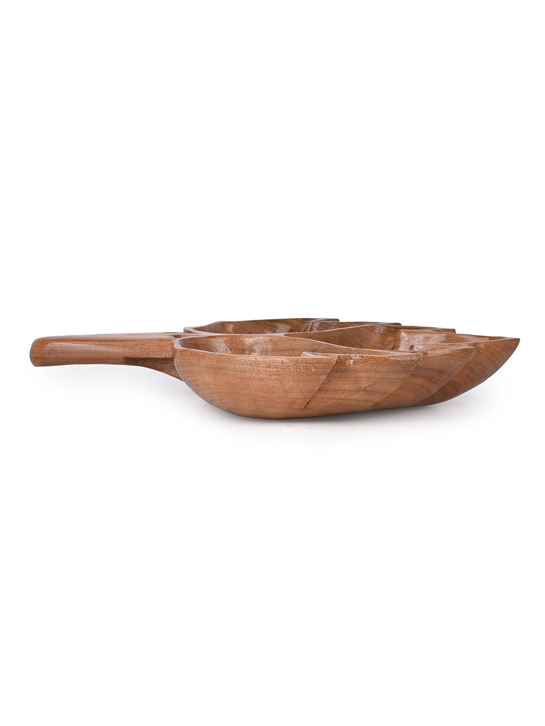 Walnut wood carved chinar leaf design bowl for dry fruits and candy - 14 inches