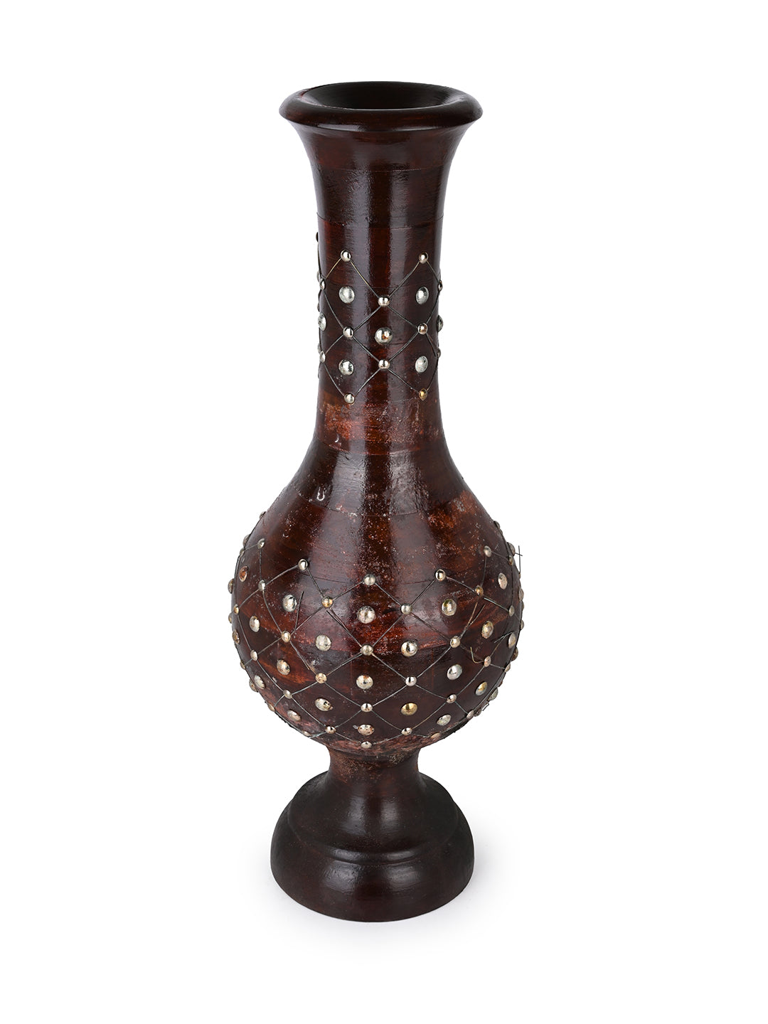 Sheesham wood crafted tall surahi shaped flower vase - 24 inches