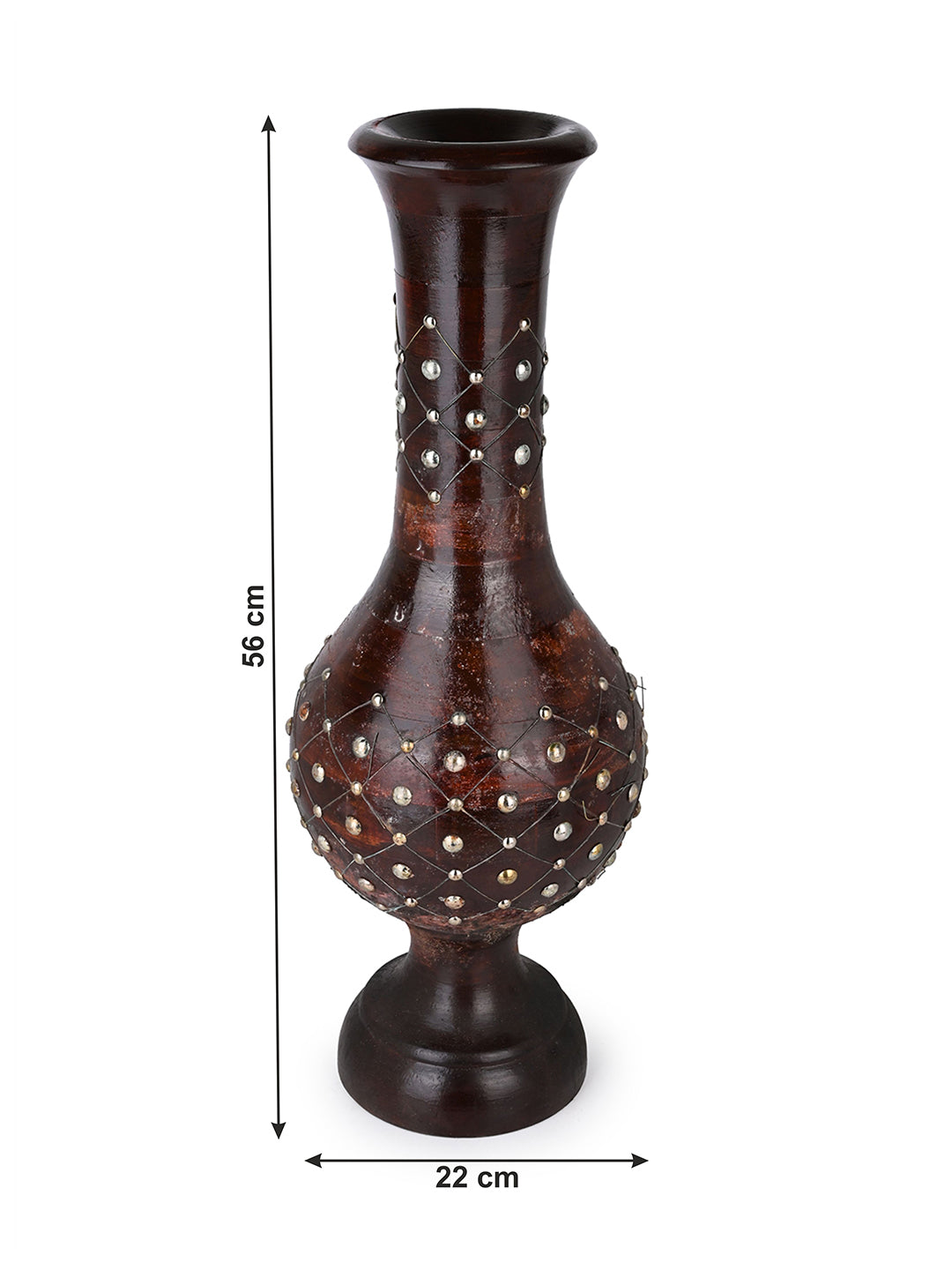 Sheesham wood crafted tall surahi shaped flower vase - 24 inches