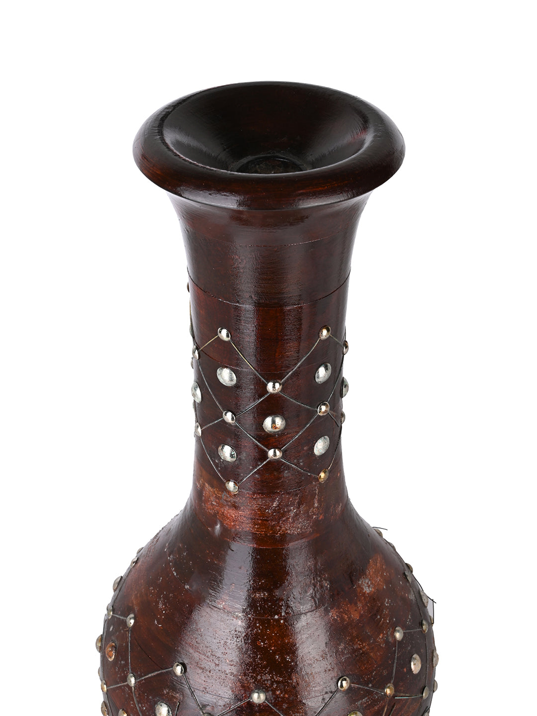Sheesham wood crafted tall surahi shaped flower vase - 24 inches
