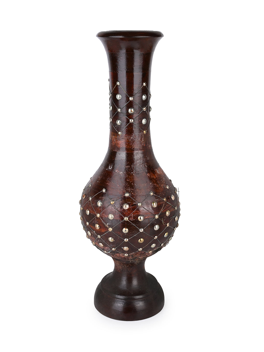 Sheesham wood crafted tall surahi shaped flower vase - 24 inches