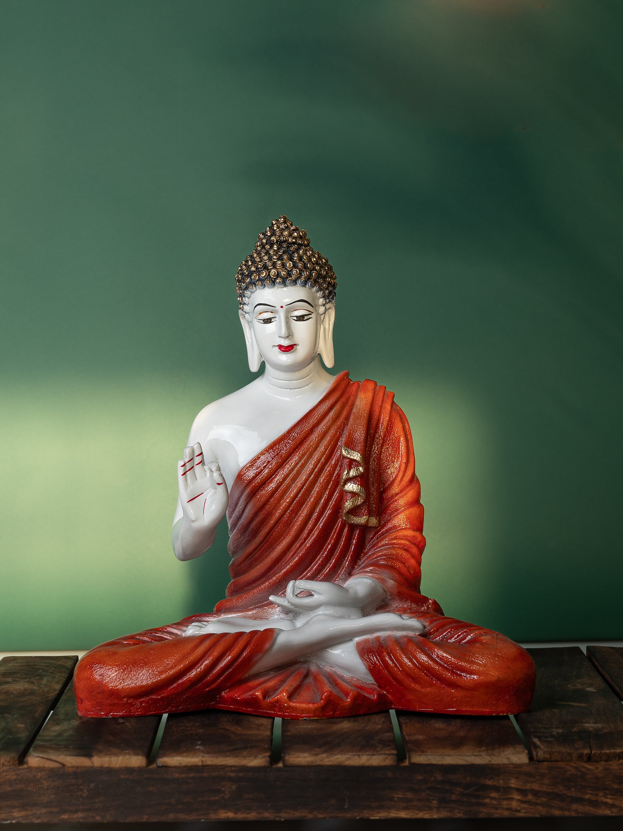 Resin Crafted White and Orange Meditating Buddha Statue - 14 inches