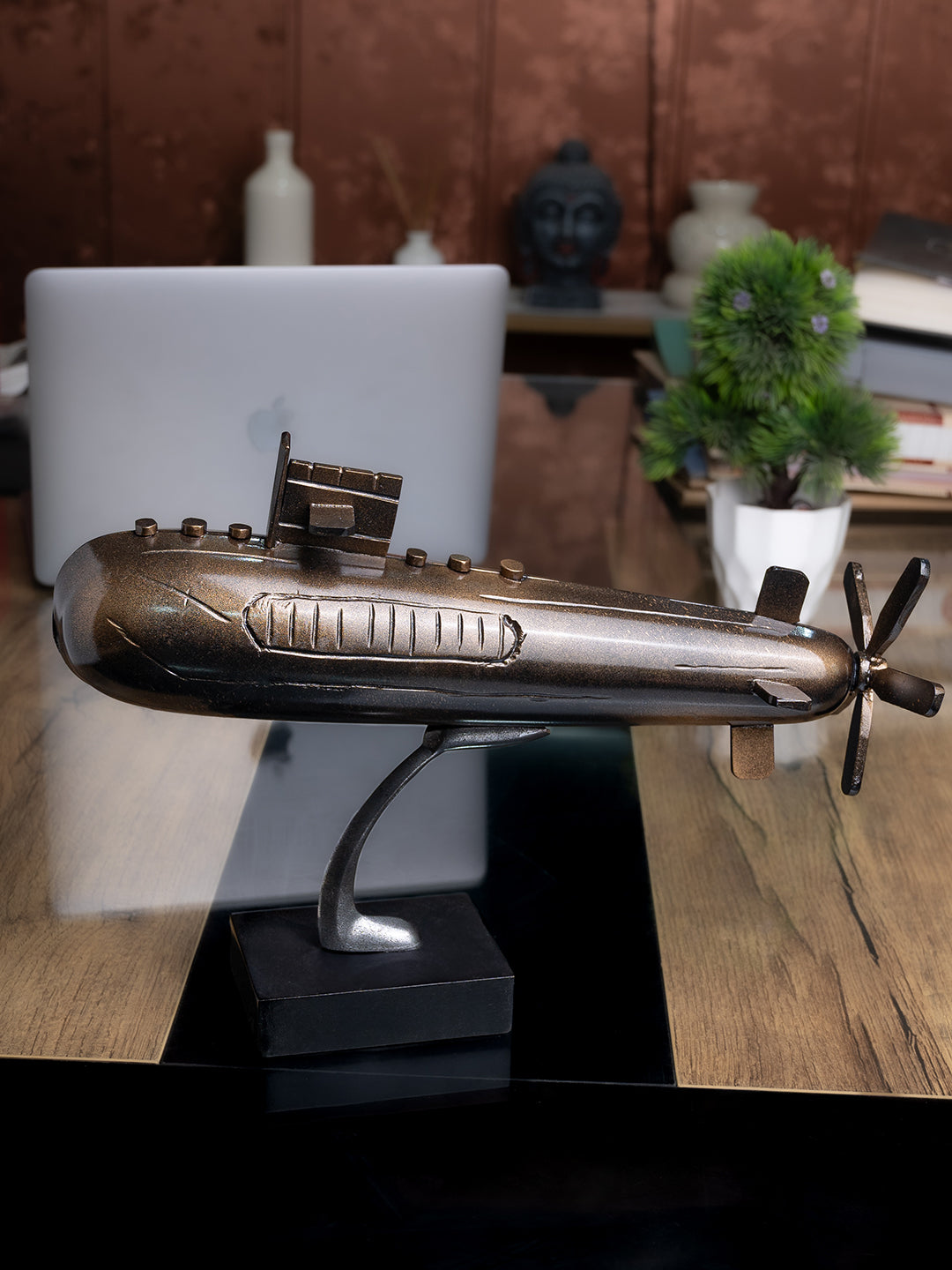 Antique gold submarine home office table decor - 12 inches length
