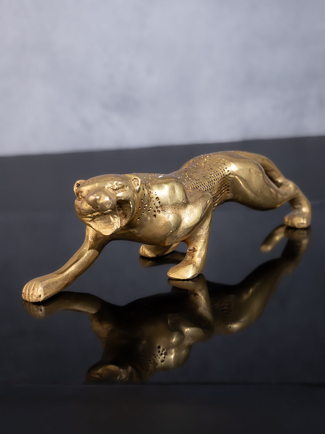 Brass crafted hunting panther home office table decor - 10 inches