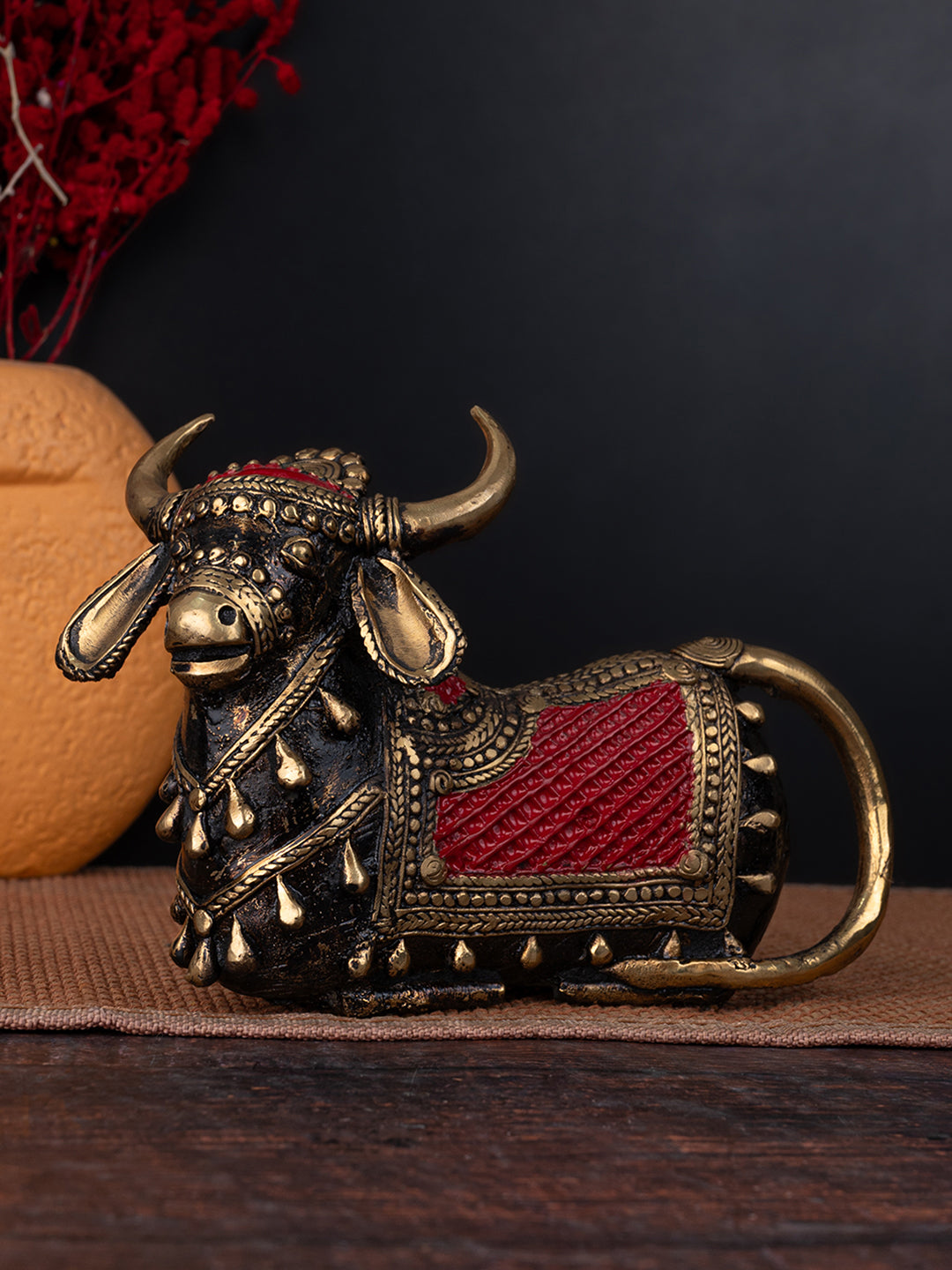 Dokra art colorful nandi maharaj in sitting posture - 8 inches