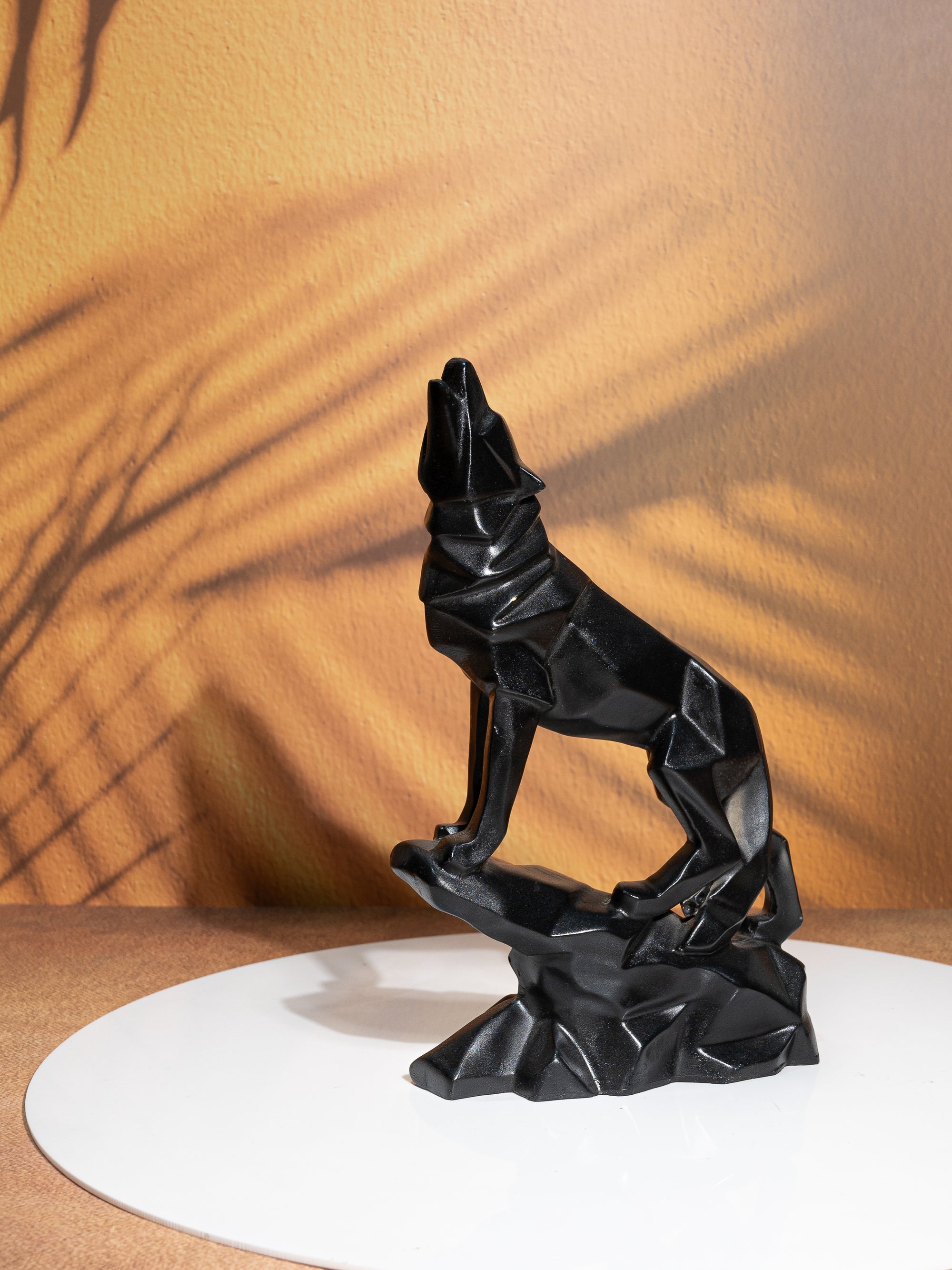 Geometric Black Wolf Table Decor Crafted from Polyresin