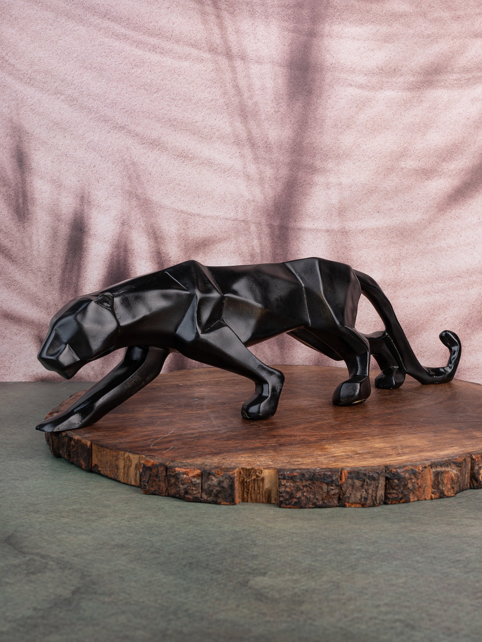 Geometric Design Black Panther Decorative Showpiece Crafted from Resin - 15 inches