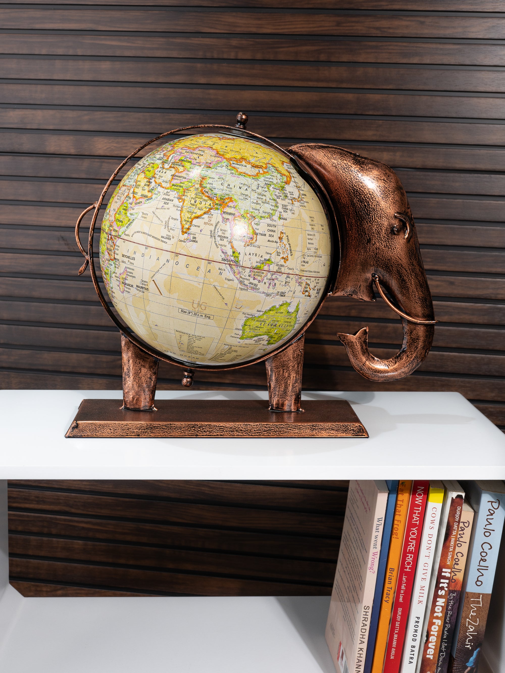 Handcrafted Metal Elephant Globe for Home and Office - 14 inches