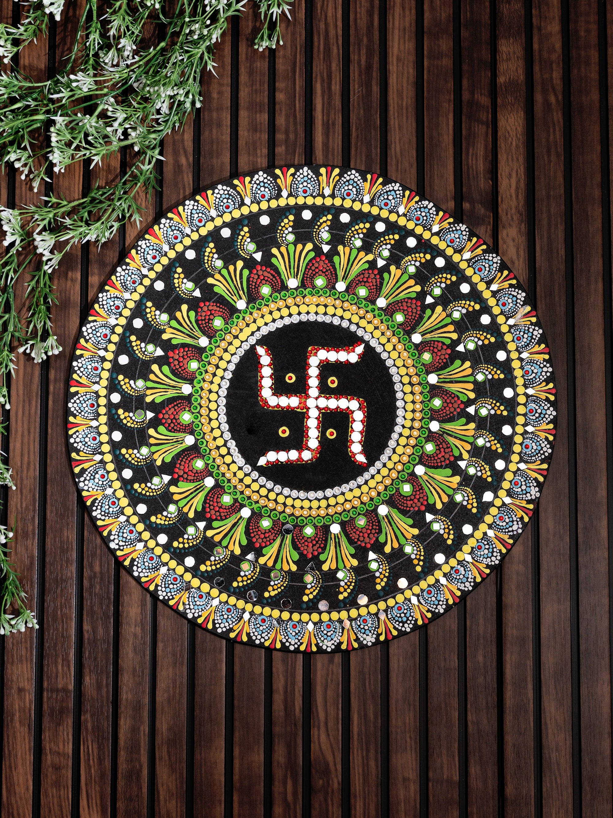 Exclusively Hand Painted Swastik Design Mandala Wall art - 15 inches