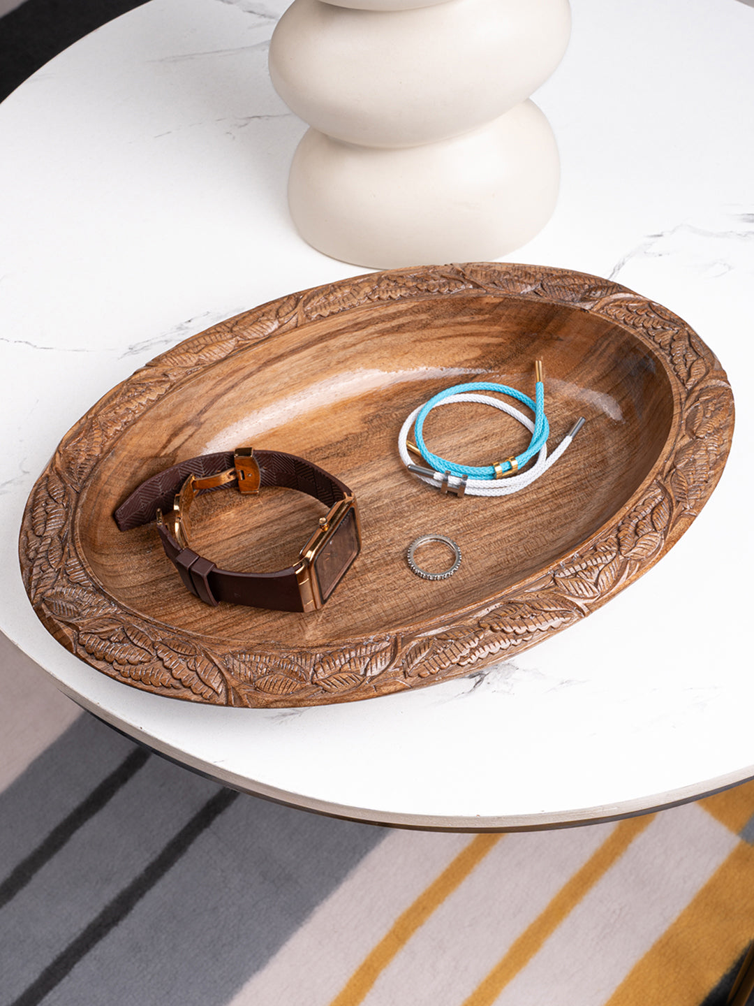 Walnut beautifully carved oval bowl for multipurpose use - 12 inches