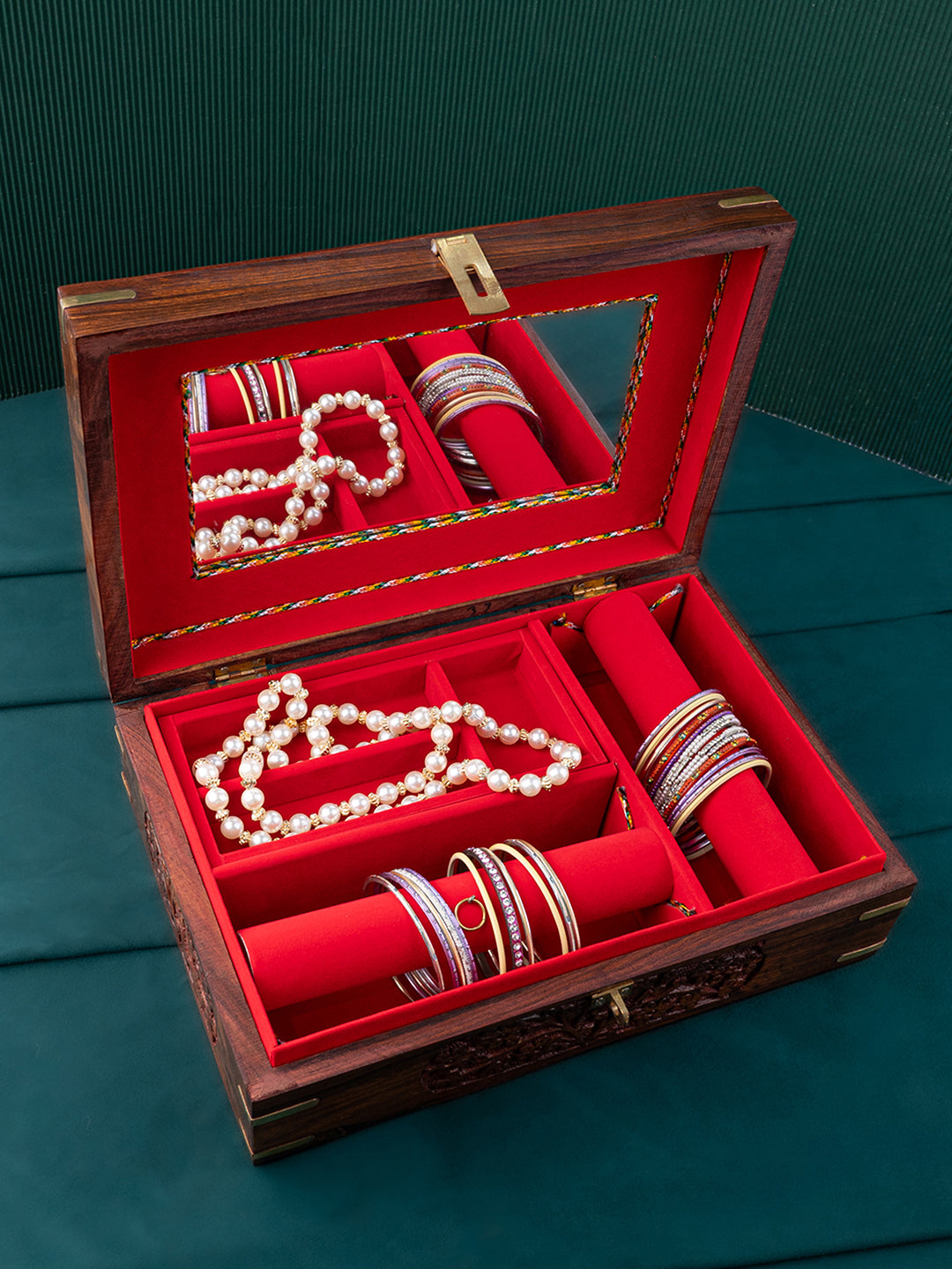 Sheesham wood crafted multi purpose jewellery / vanity box - 12x8 inches
