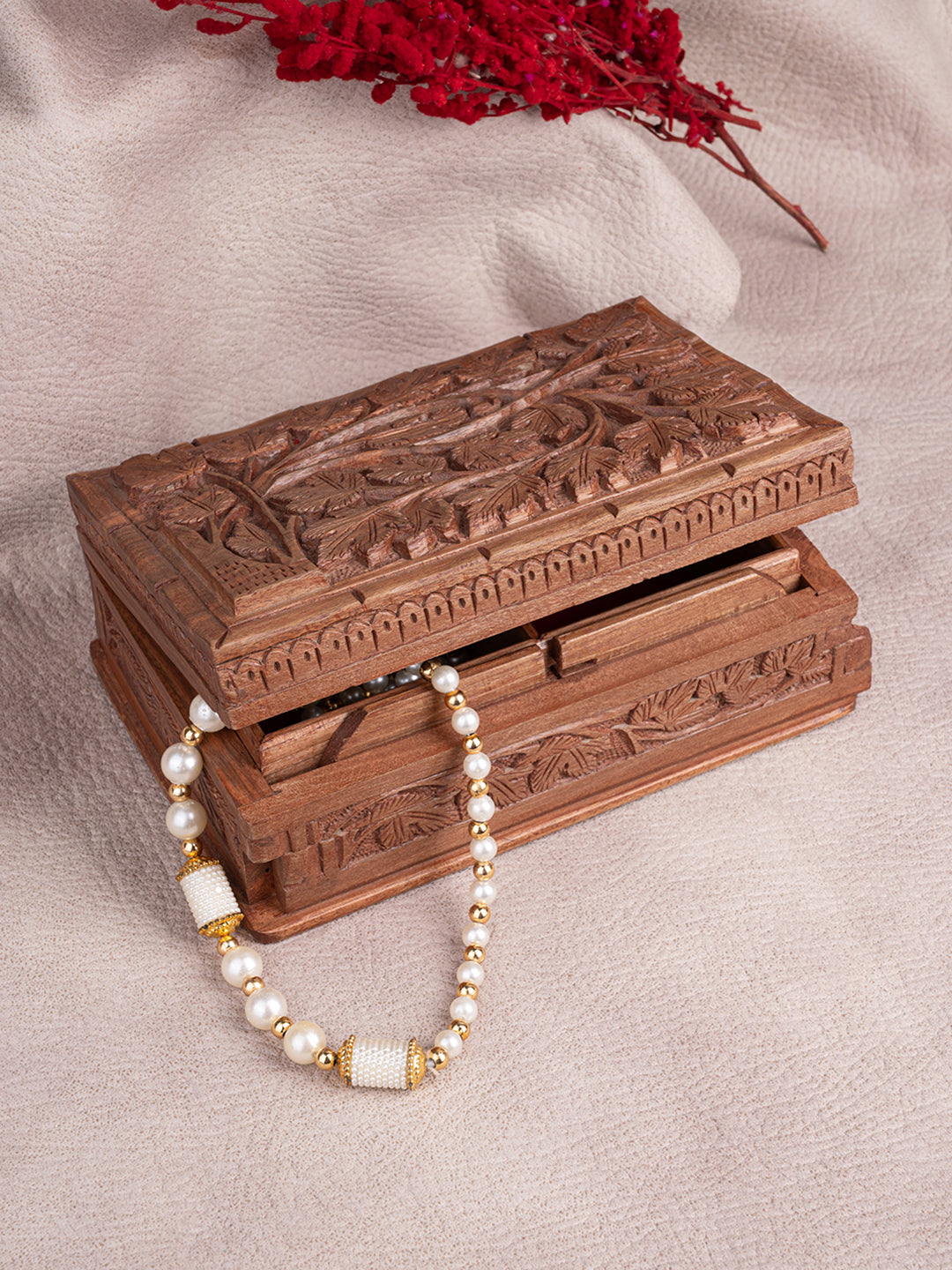 Walnut wood intricately carved jewellery box with hidden lock - 8x5 inches available in assorted designs