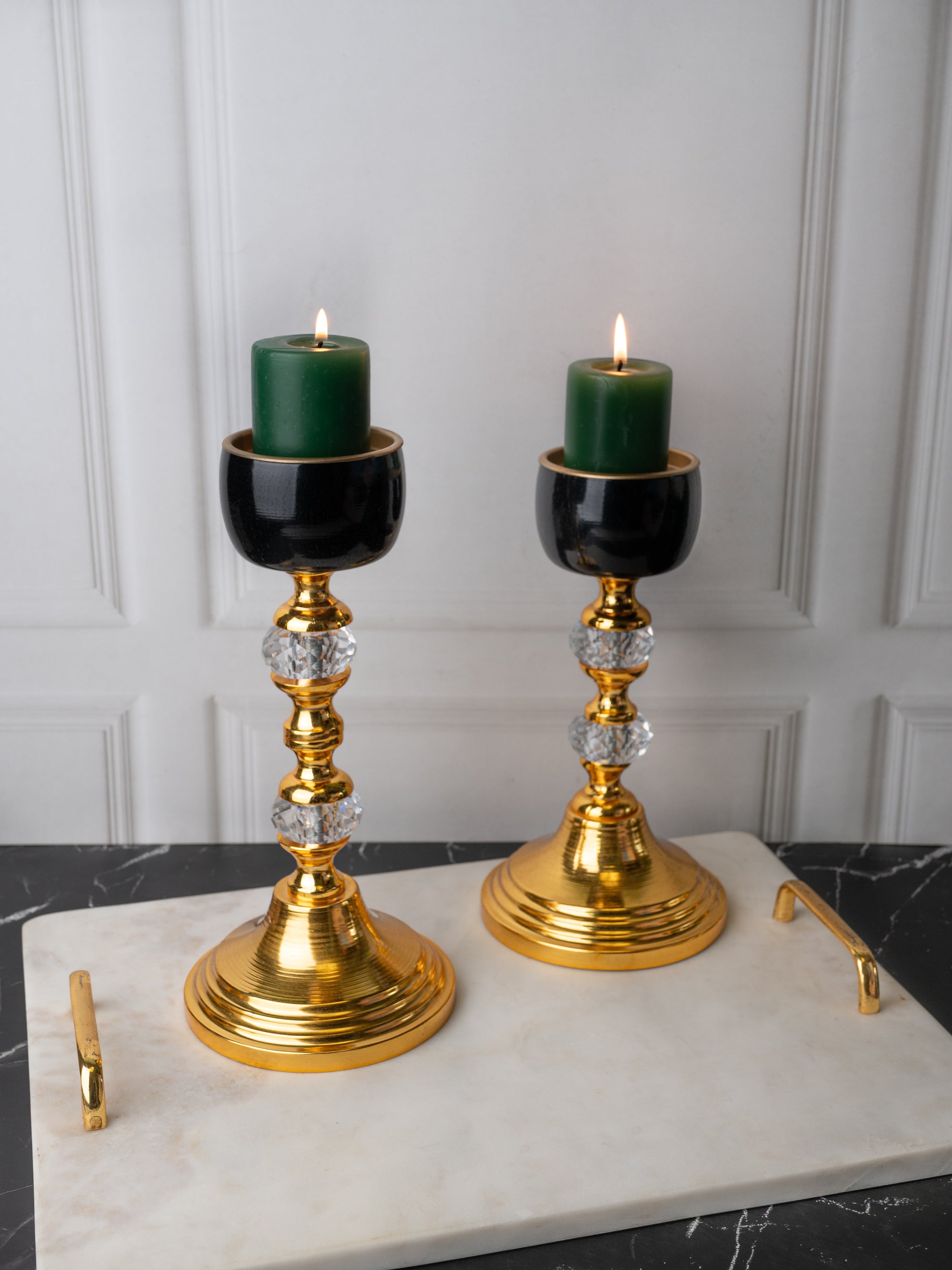 Set of 2 Metal Crafted Candle Holders for Home Decor - Gold and Black