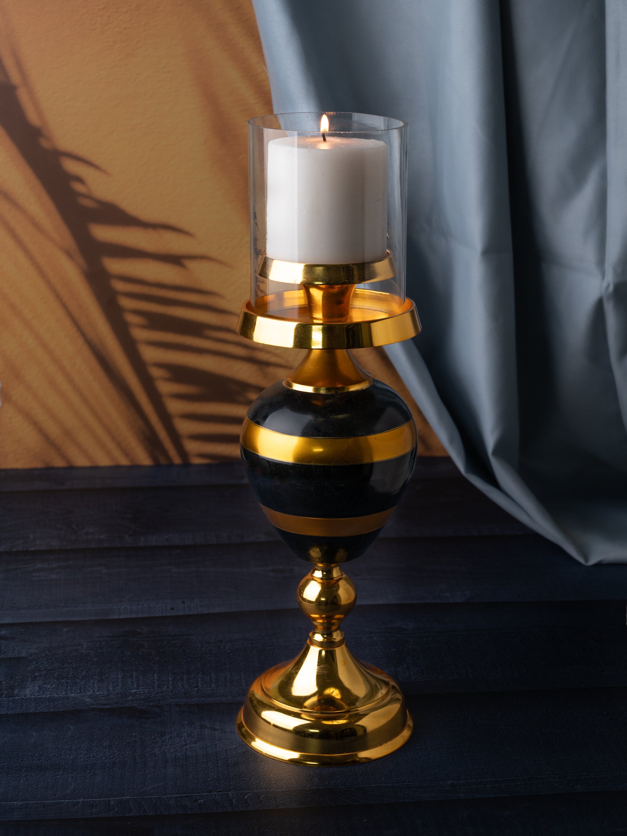 Stylish Metal Pillar Candle Holder in Black and Gold Color