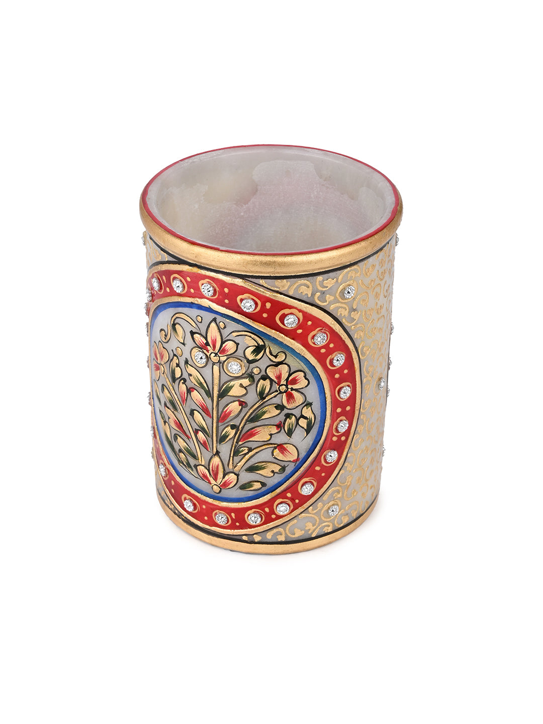 Marble meenakari colorful pen stand for home office - 4 inches